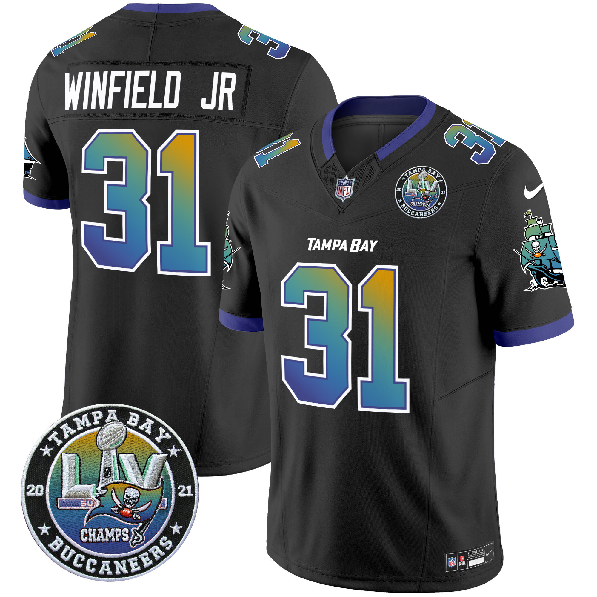 Men's Antoine Winfield Jr. Tampa Bay Buccaneers "Tampa City" Super Bowl LIV Patch Vapor Limited Black Jersey - All Stitched