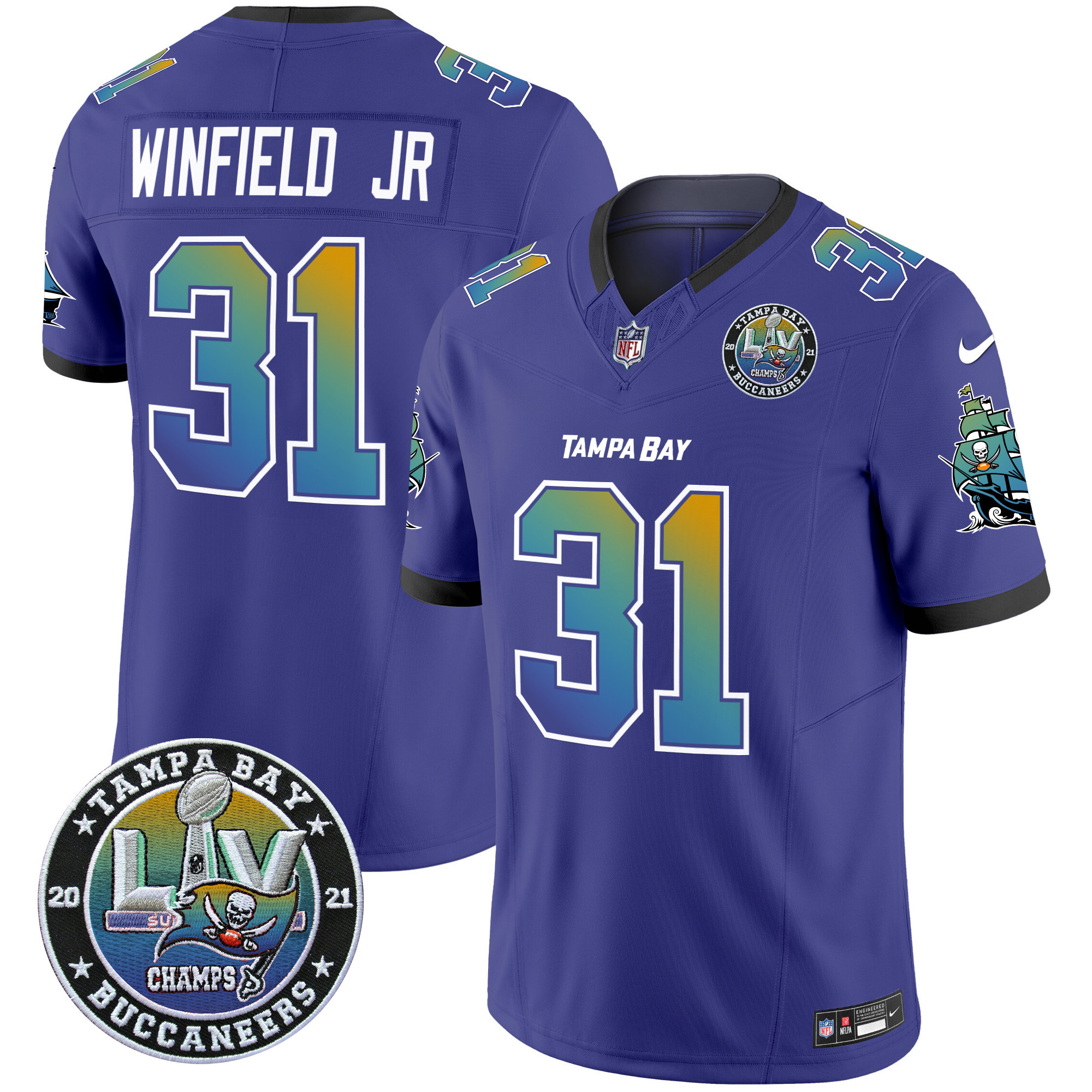 Men's Antoine Winfield Jr. Tampa Bay Buccaneers "Tampa City" Super Bowl LIV Patch Vapor Limited Purple Jersey - All Stitched