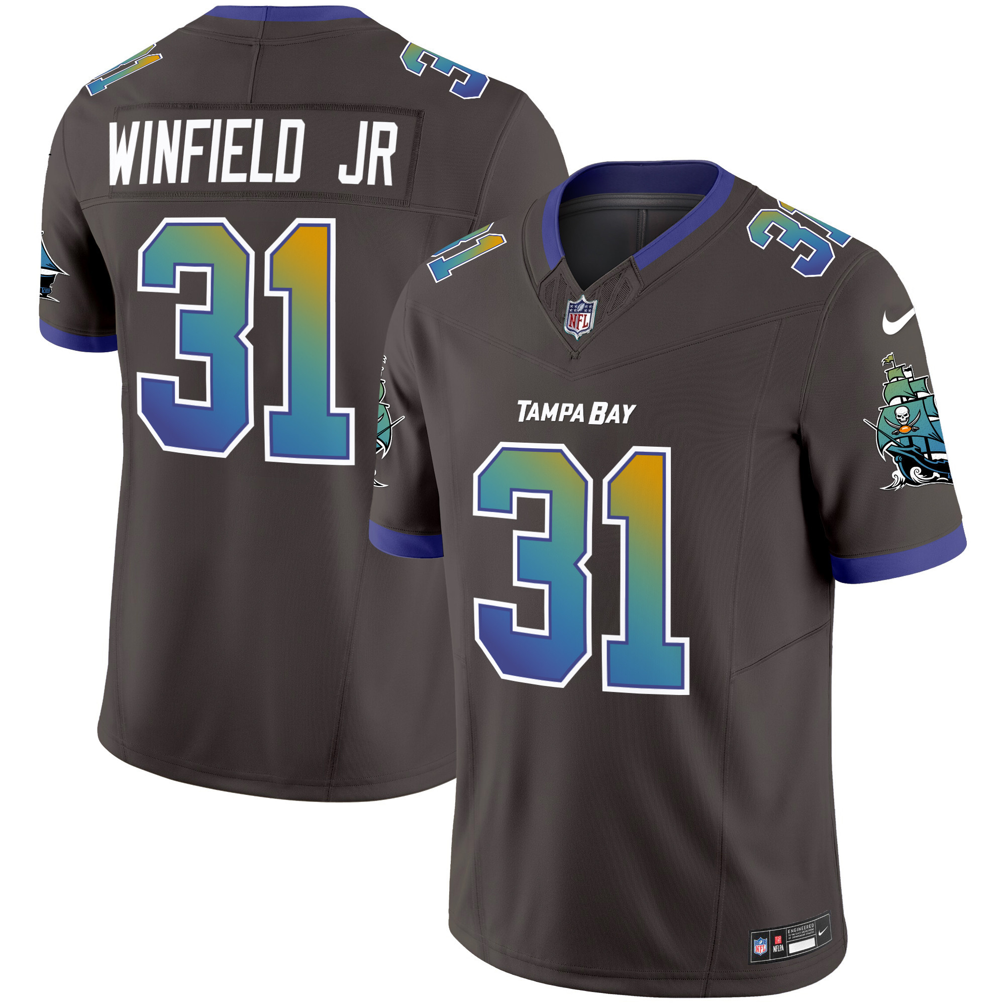 Men's Antoine Winfield Jr. Tampa Bay Buccaneers "Tampa City" Vapor Limited Pewter Jersey - All Stitched