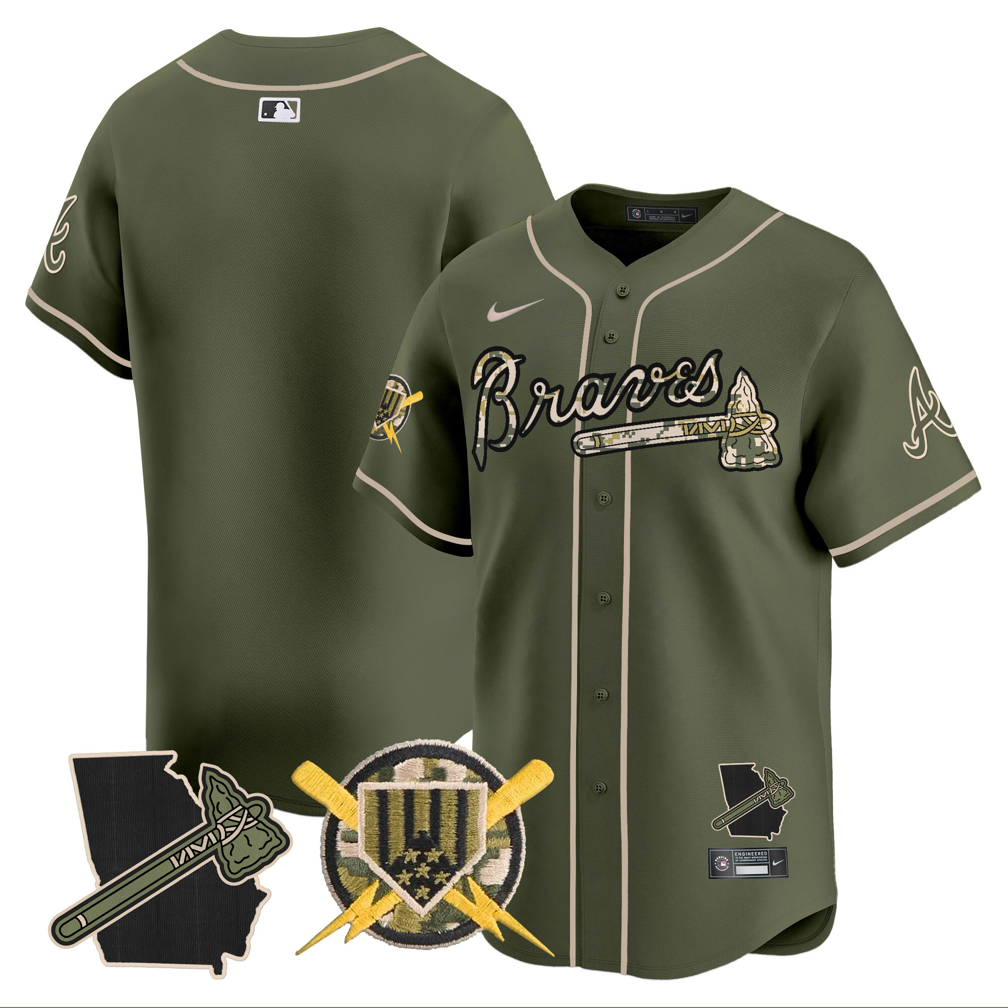 Men's Atlanta Braves Armed Forces Day Vapor Premier Limited Green Jersey - All Stitched