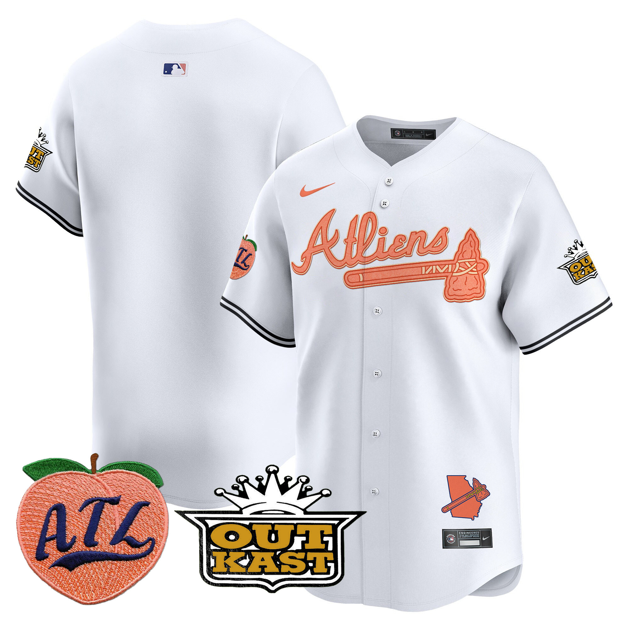 Men's Atlanta Braves Atliens & Peach Vapor Premier Limited White Jersey - All Stitched