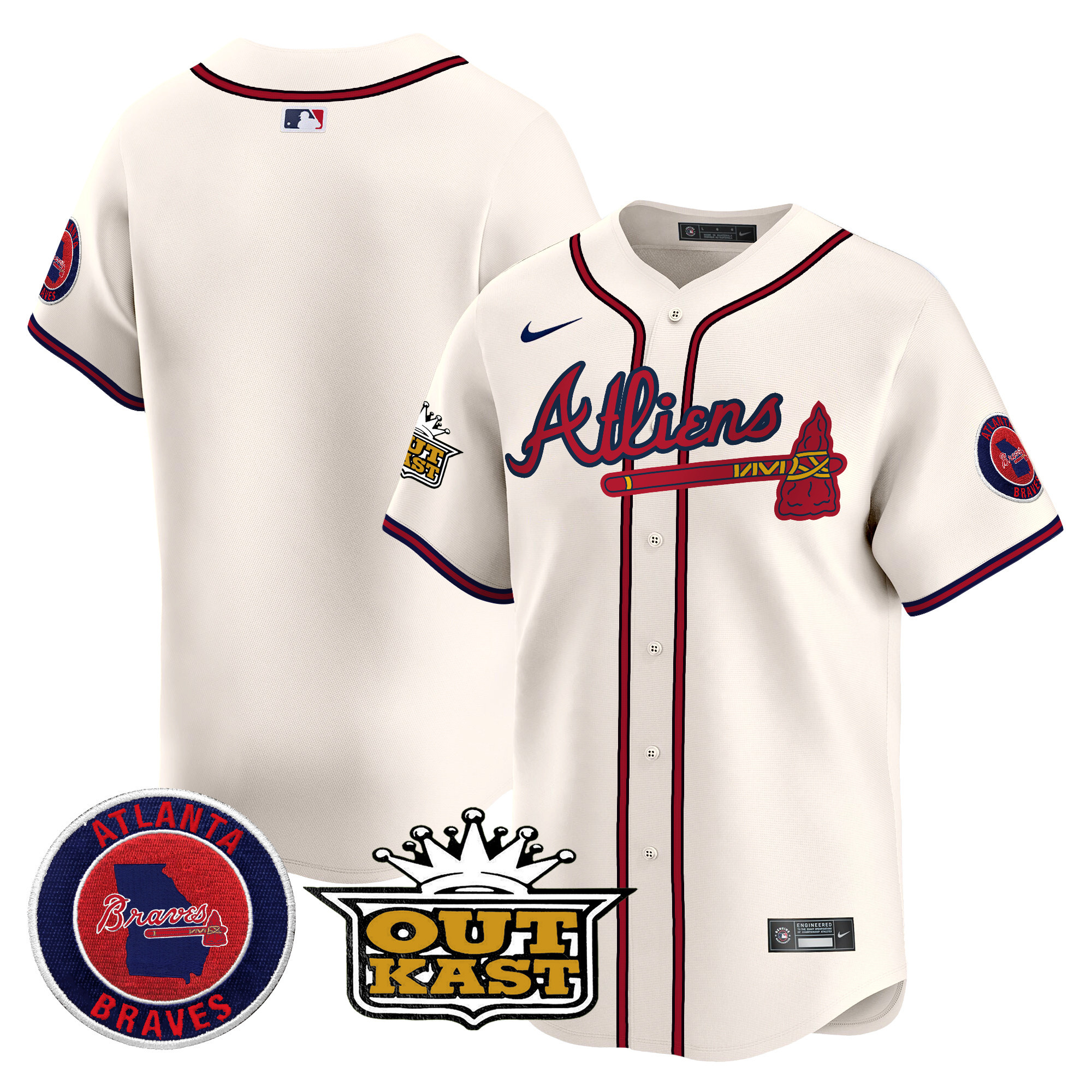 Men's Atlanta Braves Atliens Vapor Premier Limited Cream Jersey V4 - All Stitched