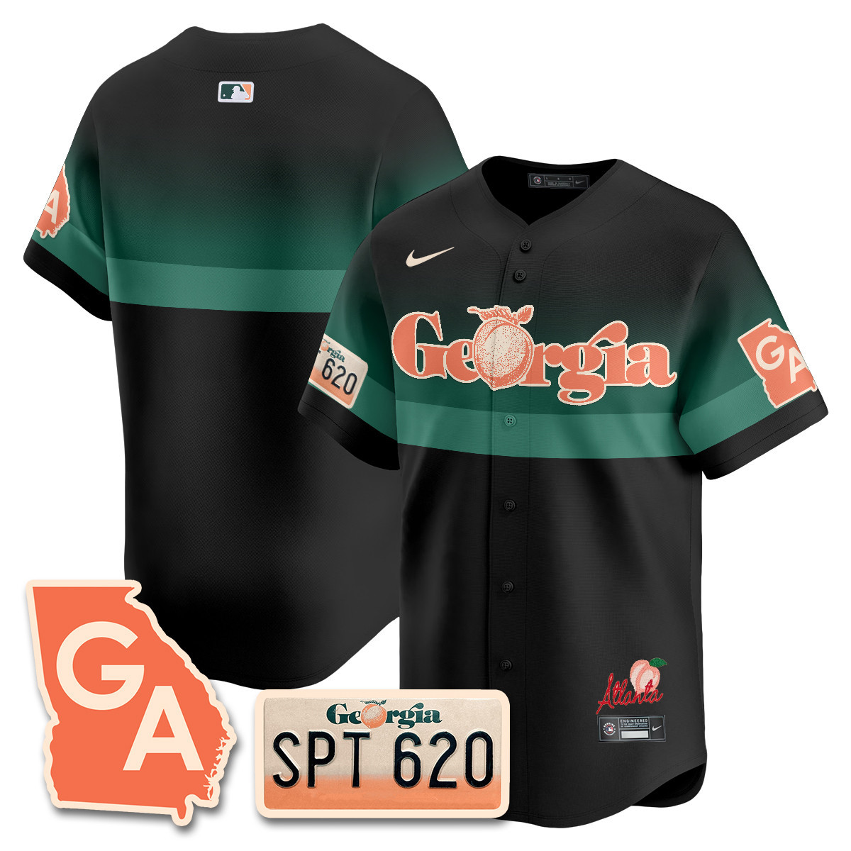 Men's Atlanta Braves Peach Plates - Georgia Peaches Vapor Premier Limited Black Jersey - Printed