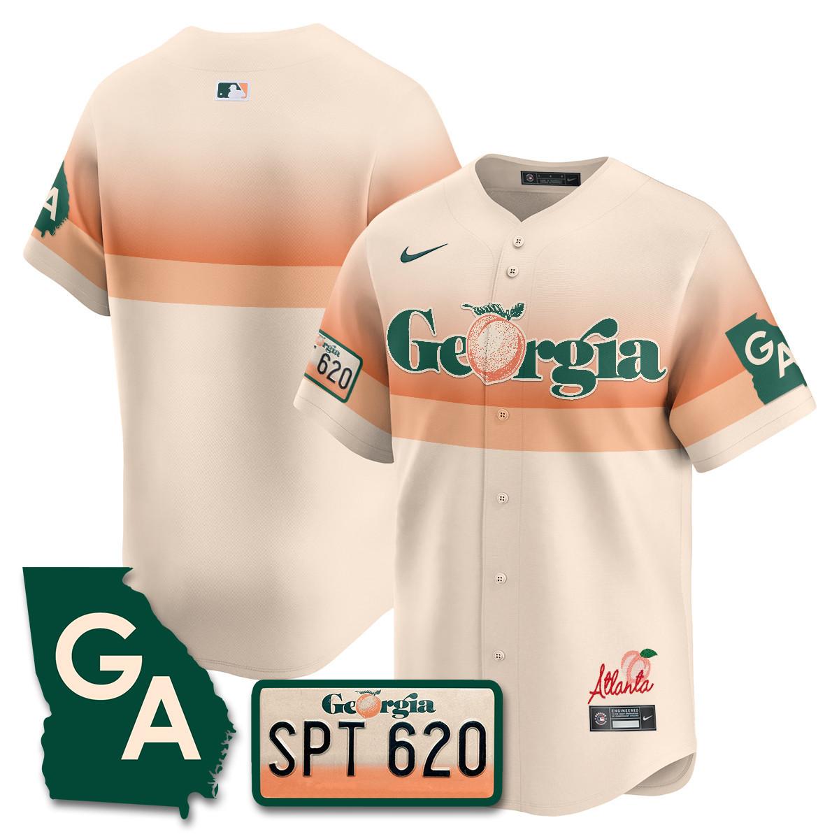 Men's Atlanta Braves Peach Plates - Georgia Peaches Vapor Premier Limited Cream Jersey - Printed