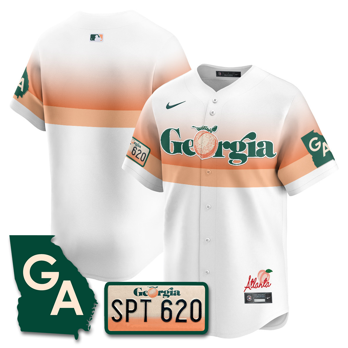 Men's Atlanta Braves Peach Plates - Georgia Peaches Vapor Premier Limited White Jersey - Printed