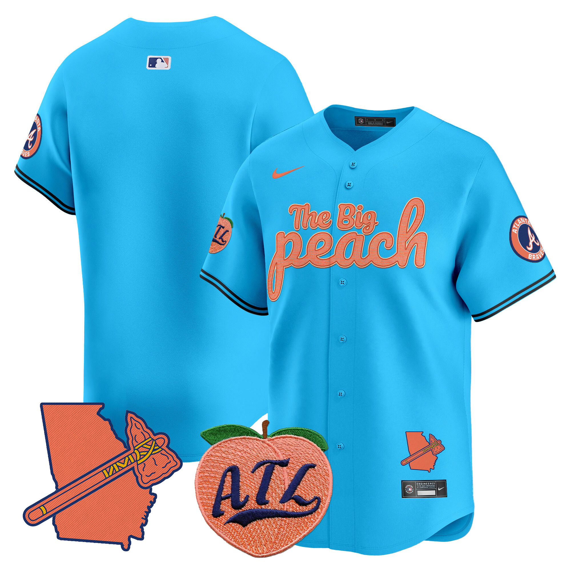 Men's Atlanta Braves The Big Peach Vapor Premier Limited Light Blue Jersey - All Stitched