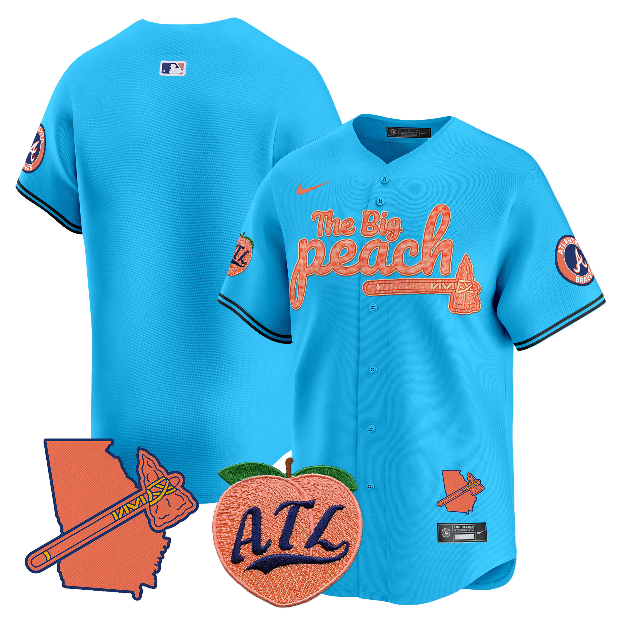 Men's Atlanta Braves The Big Peach Vapor Premier Limited Light Blue Jersey V2 - All Stitched