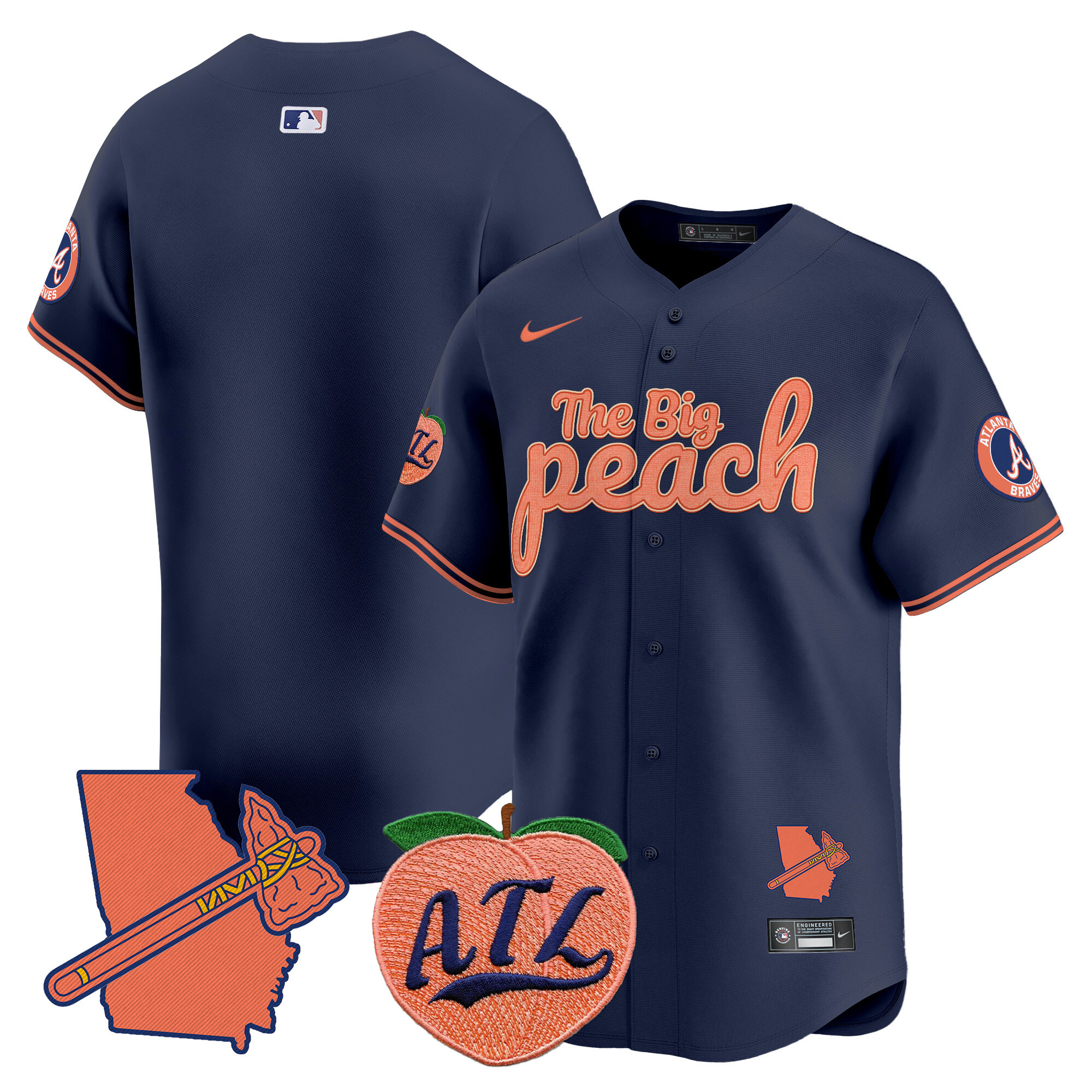 Men's Atlanta Braves The Big Peach Vapor Premier Limited Navy Jersey - All Stitched