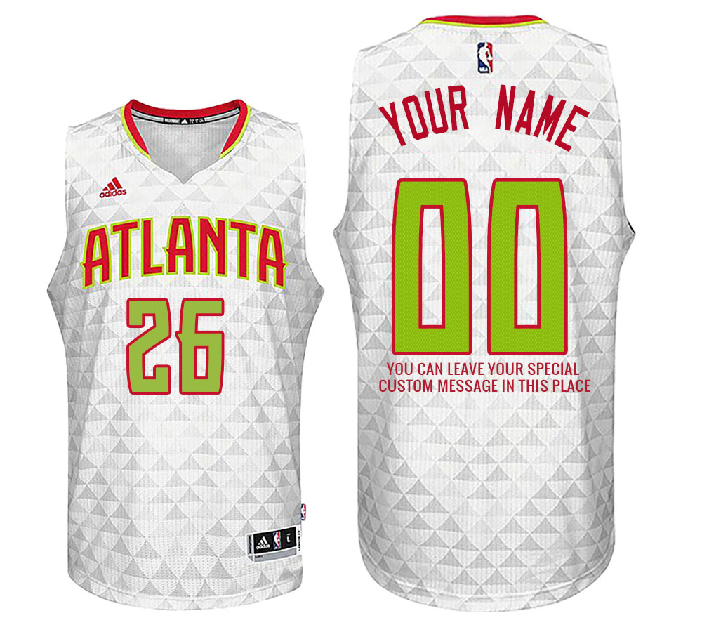 Mens Atlanta Hawks Home White Custom Message Jersey