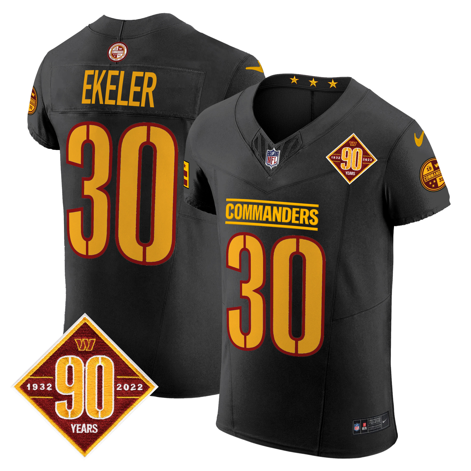 Men's Austin Ekeler Washington Commanders 90th Anniversary Patch Vapor Elite Black Jersey - All Stitched