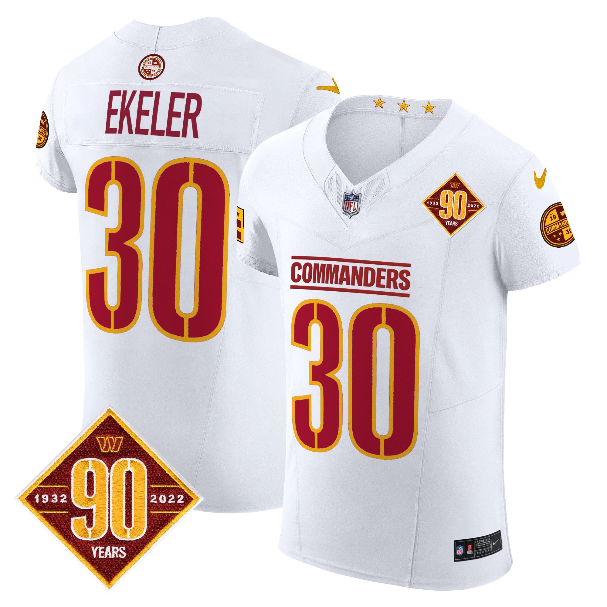 Men's Austin Ekeler Washington Commanders 90th Anniversary Patch Vapor Elite White Jersey - All Stitched