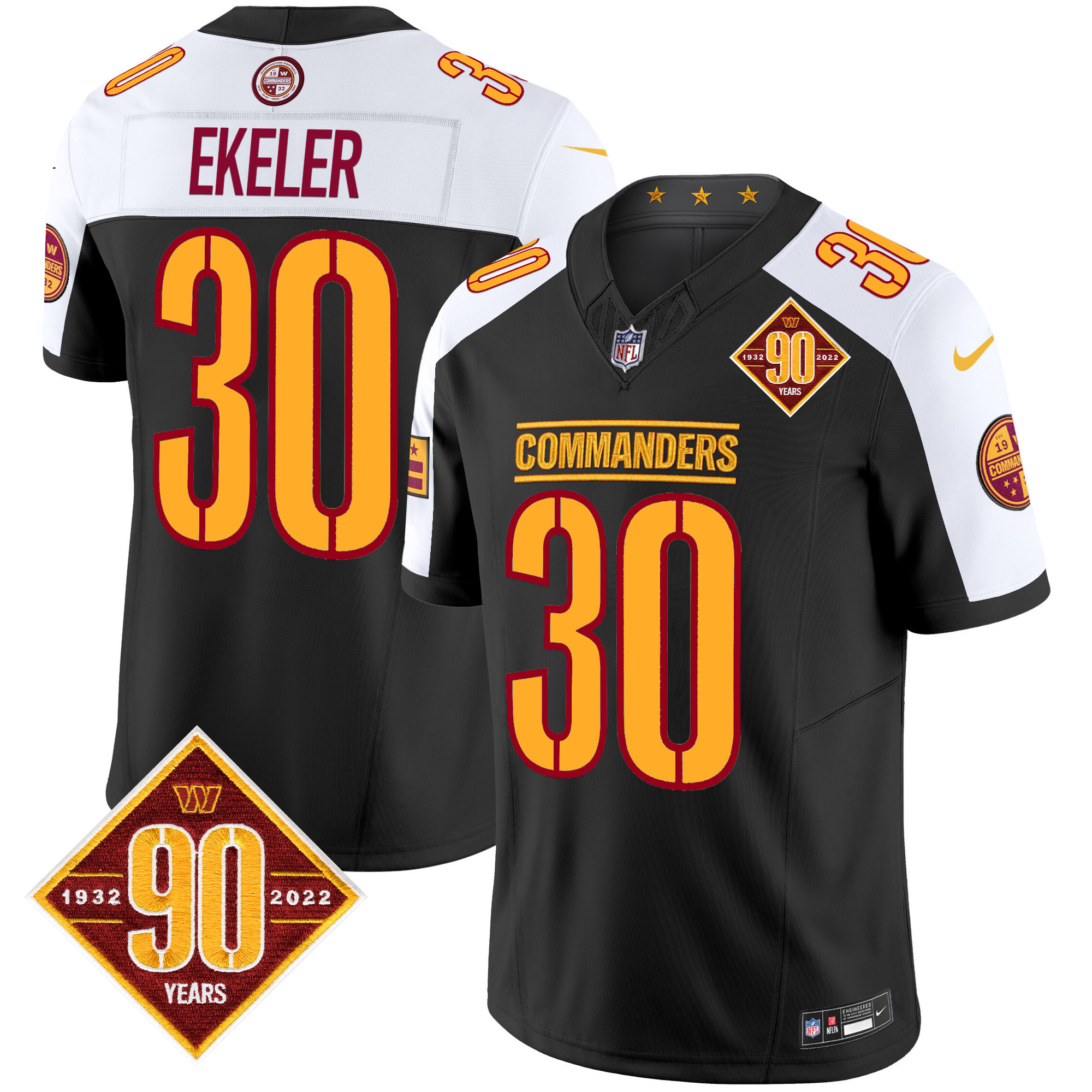 Men's Austin Ekeler Washington Commanders 90th Anniversary Patch Vapor Limited Black Alternate Jersey - All Stitched