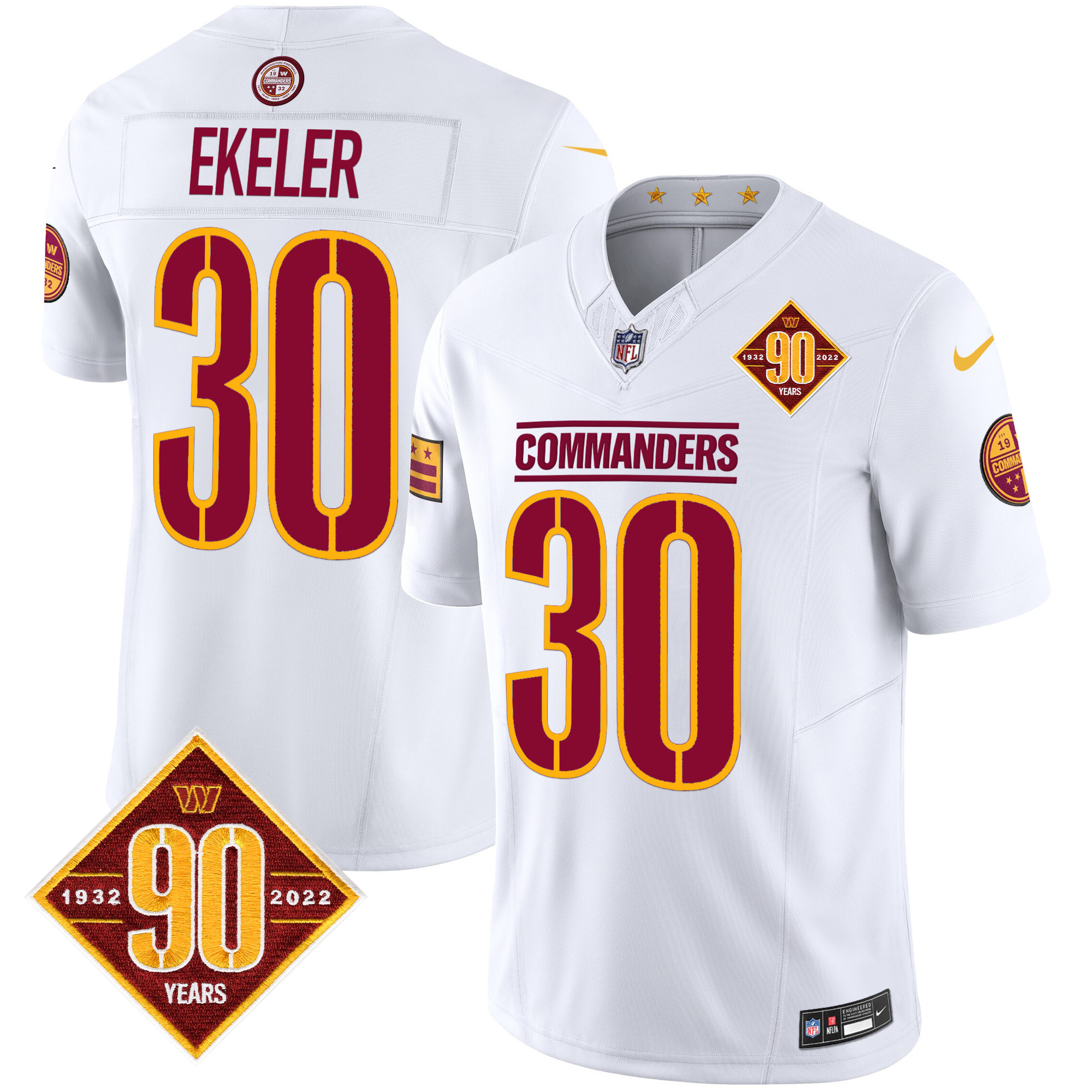 Men's Austin Ekeler Washington Commanders 90th Anniversary Patch Vapor Limited White Jersey - All Stitched