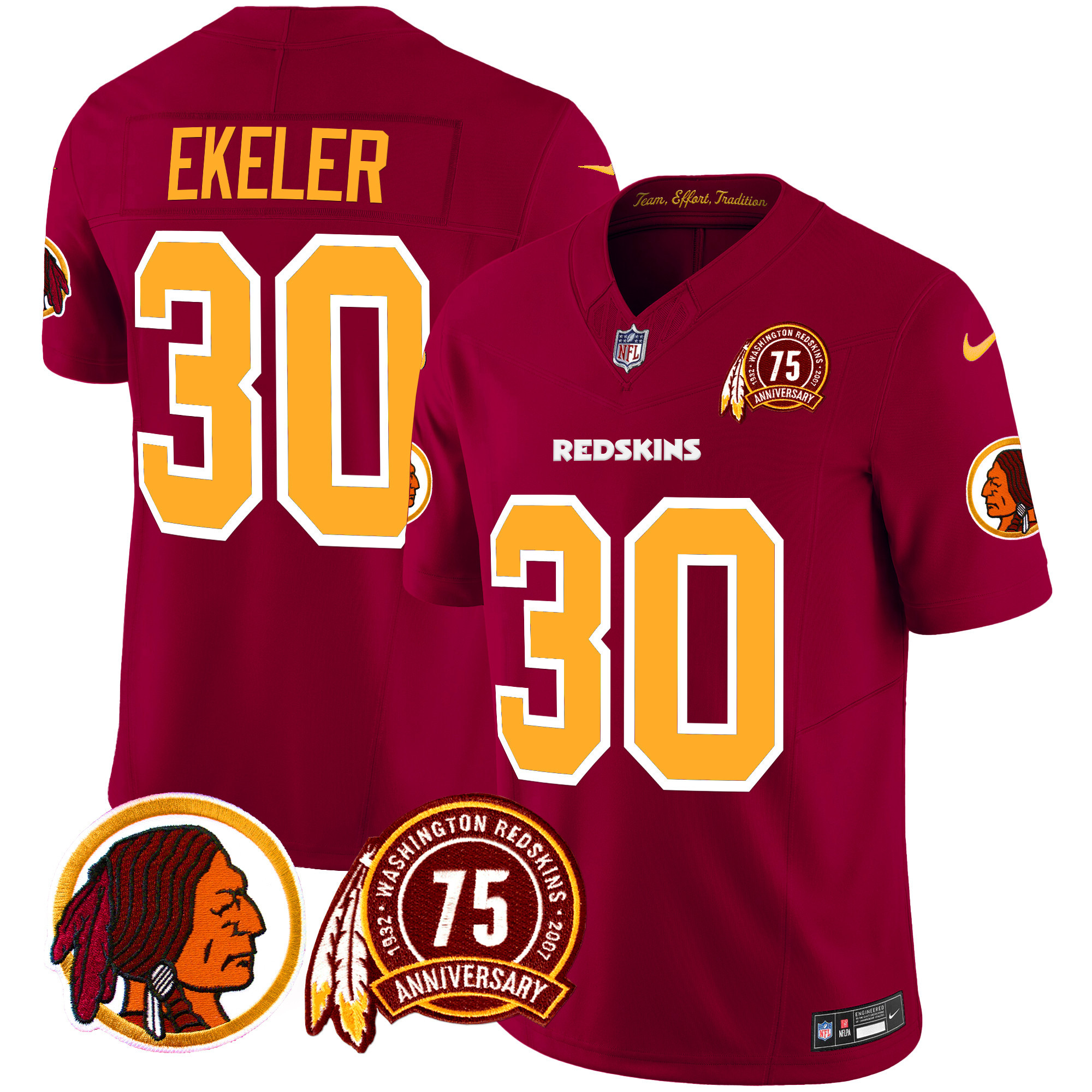Men's Austin Ekeler Washington Redskins 75th Patch Throwback Vapor Limited Burgundy Jersey - All Stitched