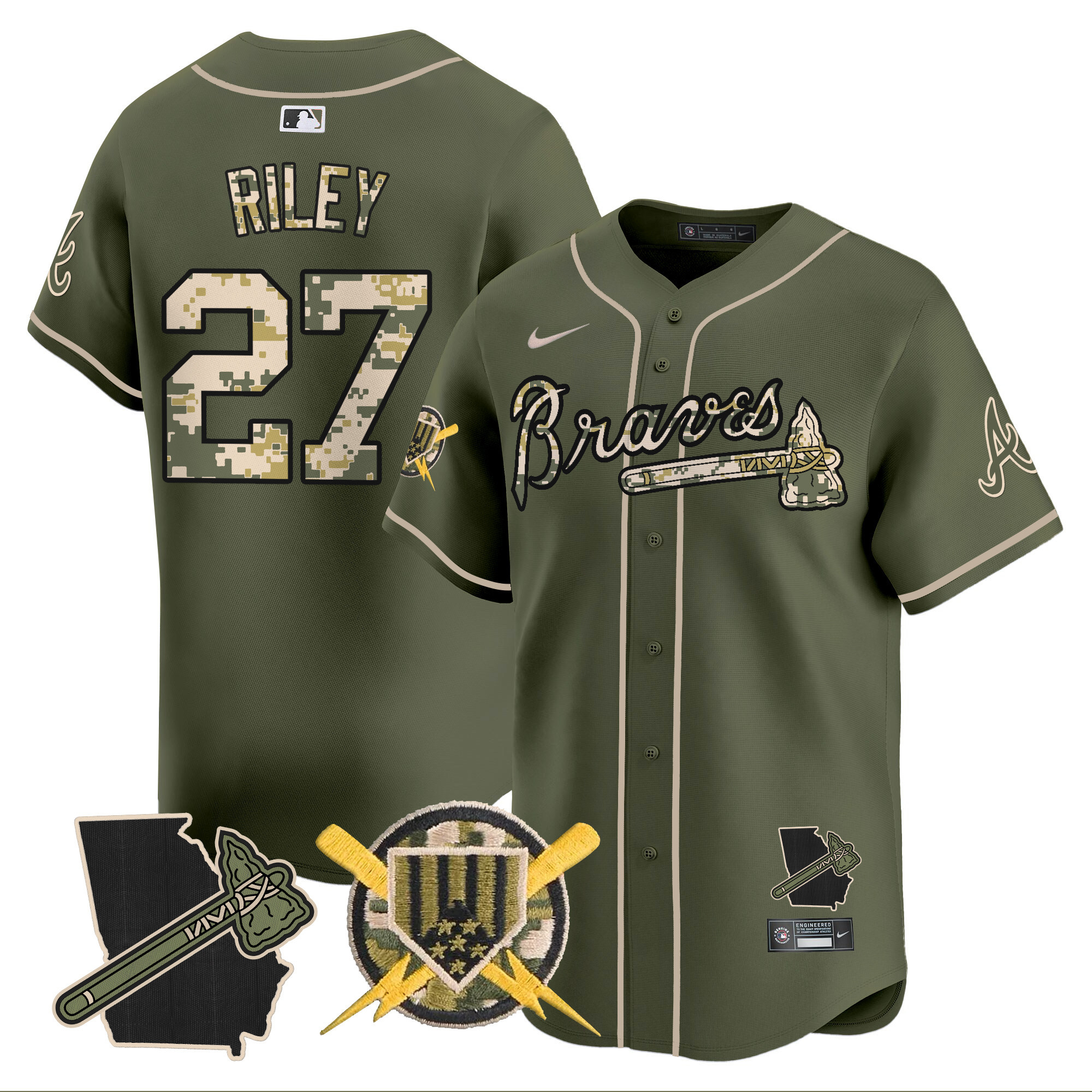 Men's Austin Riley Atlanta Braves Armed Forces Day Vapor Premier Limited Green Jersey - All Stitched