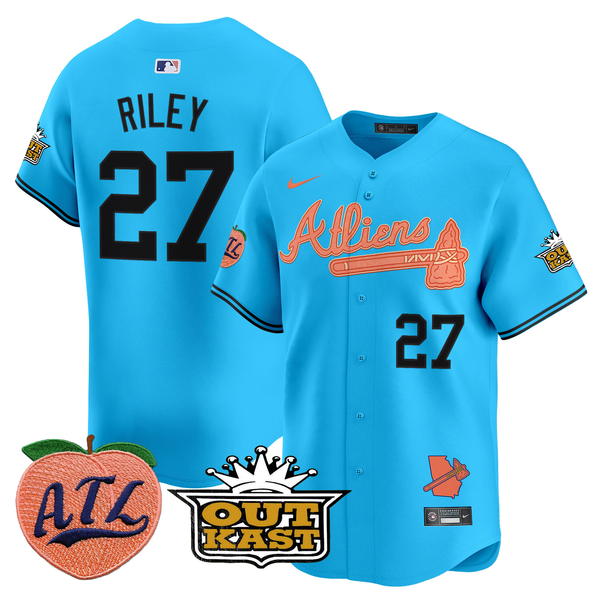 Men's Austin Riley Atlanta Braves Atliens & Peach Vapor Premier Limited Light Blue Jersey - All Stitched