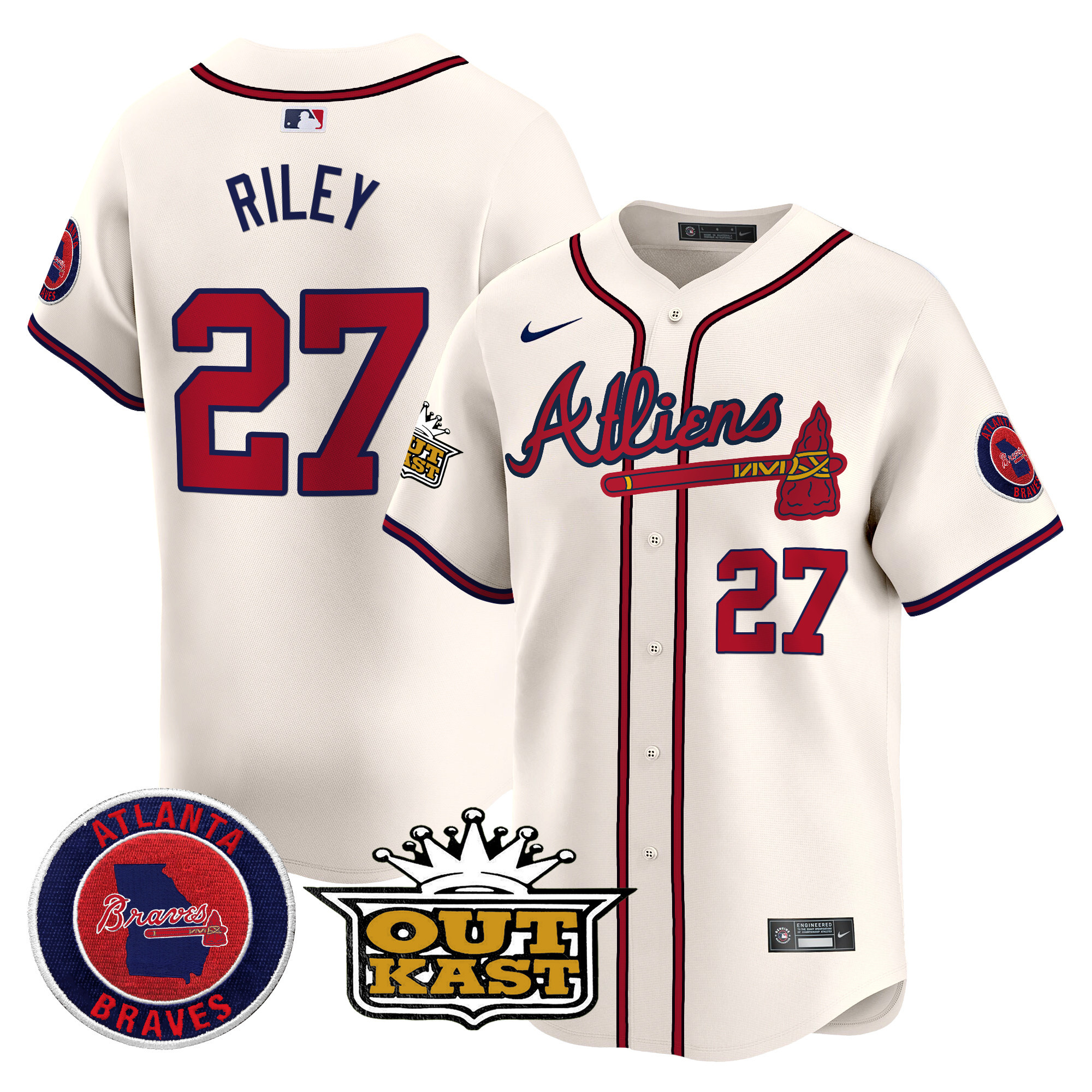 Men's Austin Riley Atlanta Braves Atliens Vapor Premier Limited Cream Jersey V4 - All Stitched