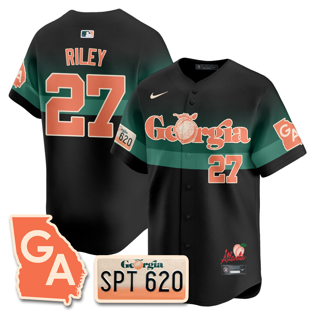 Men's Austin Riley Atlanta Braves Peach Plates - Georgia Peaches Vapor Premier Limited Black Jersey - Printed