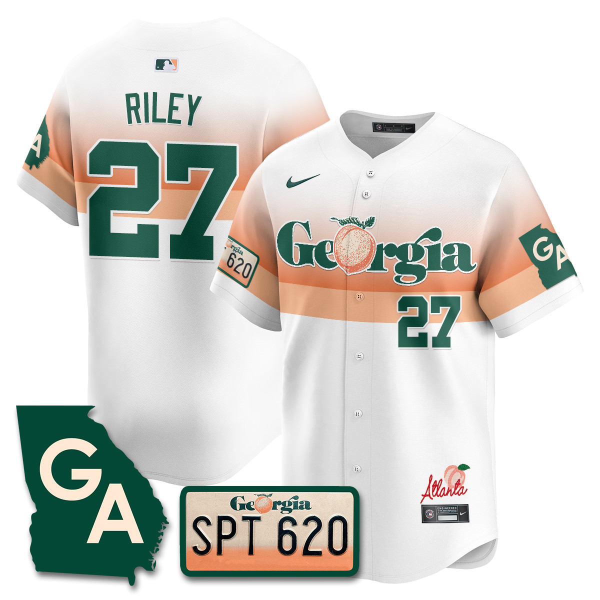 Men's Austin Riley Atlanta Braves Peach Plates - Georgia Peaches Vapor Premier Limited White Jersey - Printed