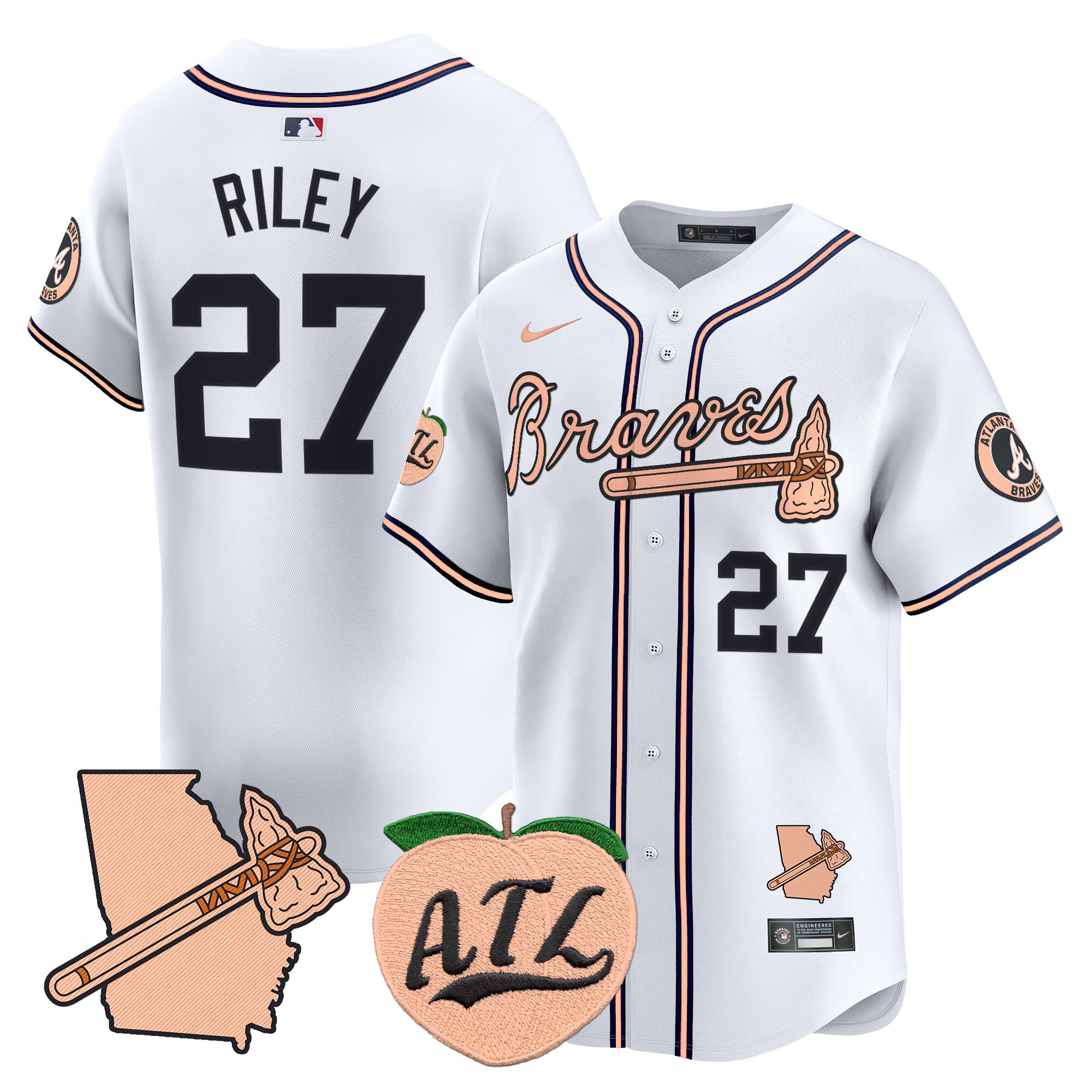 Men's Austin Riley Atlanta Braves Peach Vapor Premier Limited White Jersey - All Stitched