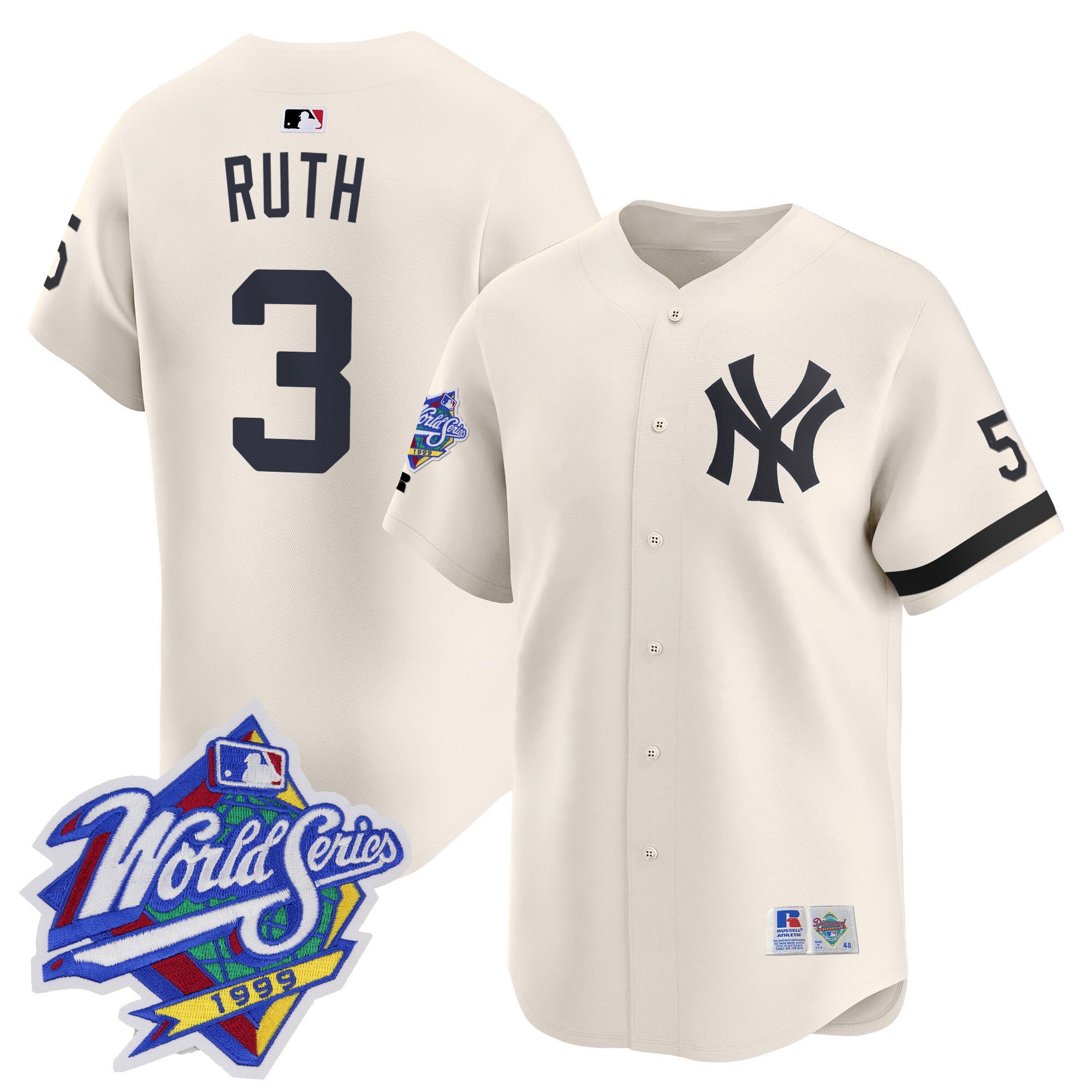 Men's Babe Ruth New York Yankees 1999 Throwback Joe DiMaggio Patch Vapor Premier Limited Cream Jersey - All Stitched