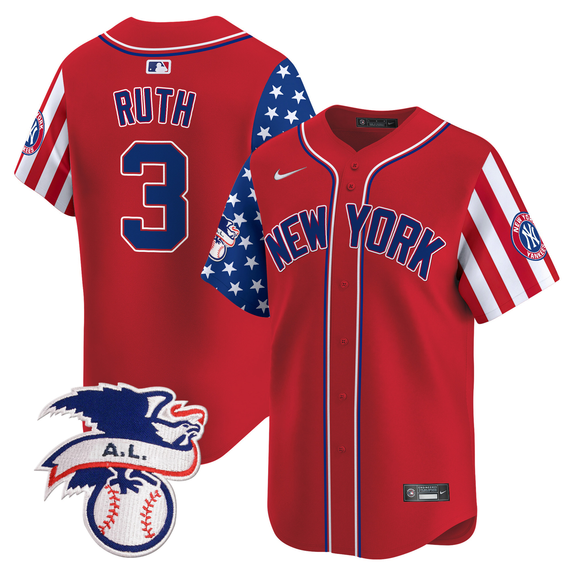 Men's Babe Ruth New York Yankees 2024 Fourth of July Vapor Premier Limited Red Jersey V6 - All Stitched