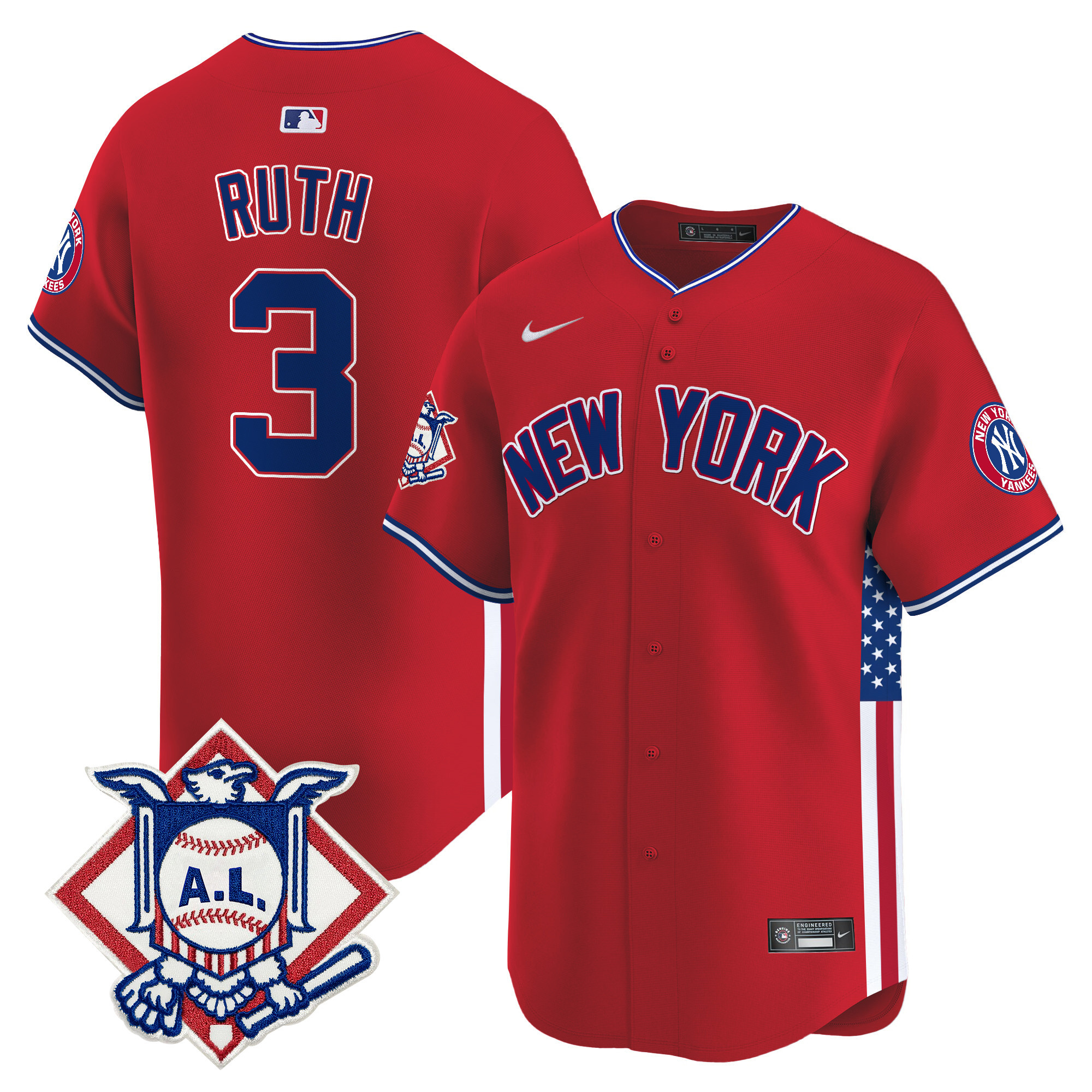Men's Babe Ruth New York Yankees 2024 Fourth of July Vapor Premier Limited Red Jersey V8 - All Stitched