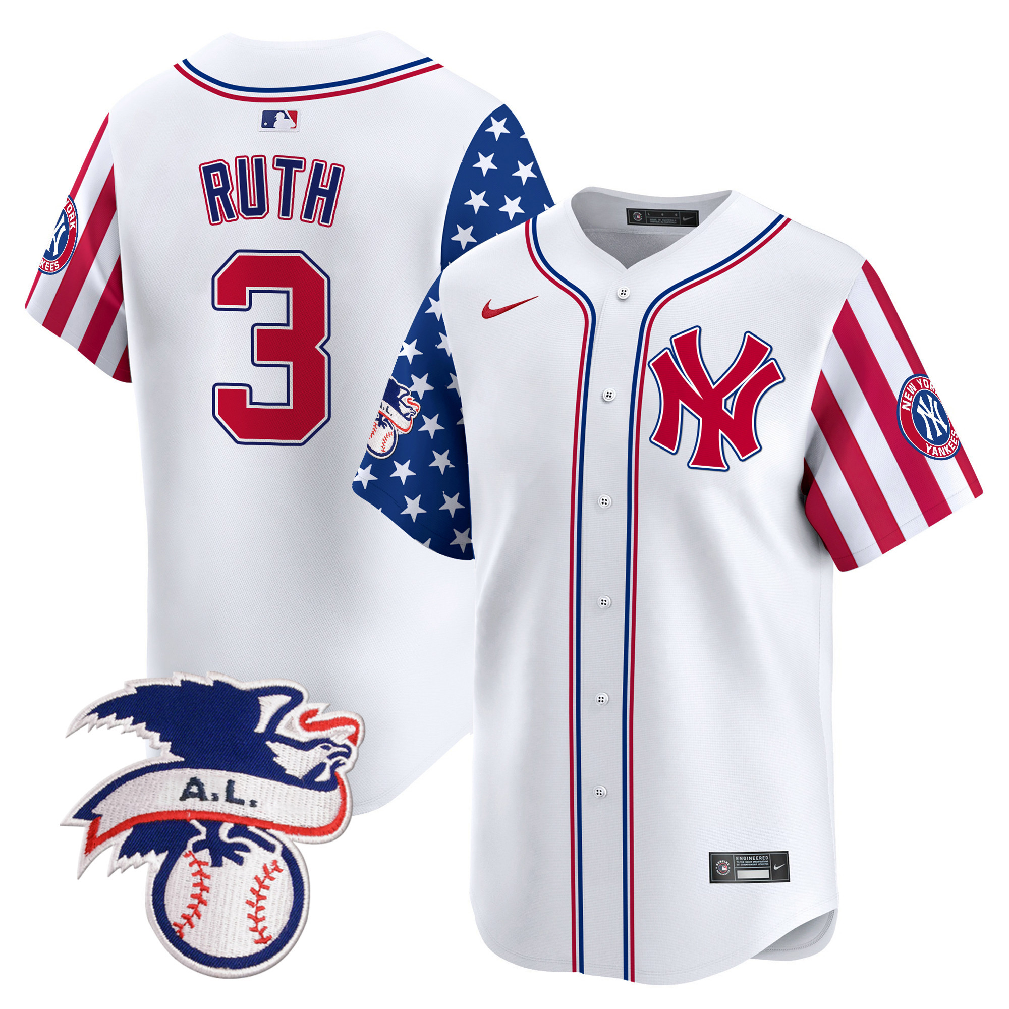 Men's Babe Ruth New York Yankees 2024 Fourth of July Vapor Premier Limited White Jersey V5 - All Stitched