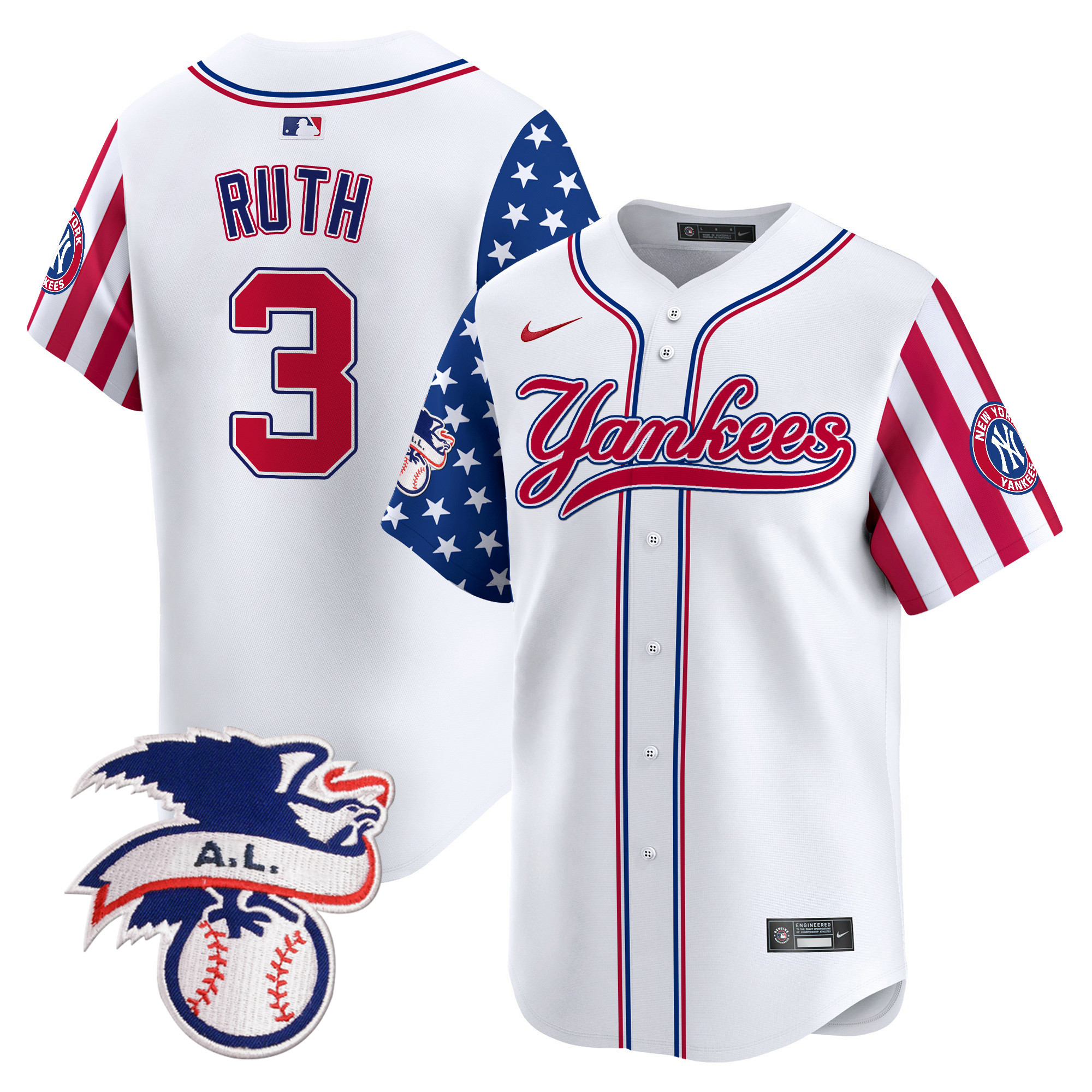 Men's Babe Ruth New York Yankees 2024 Fourth of July Vapor Premier Limited White Jersey V7 - All Stitched
