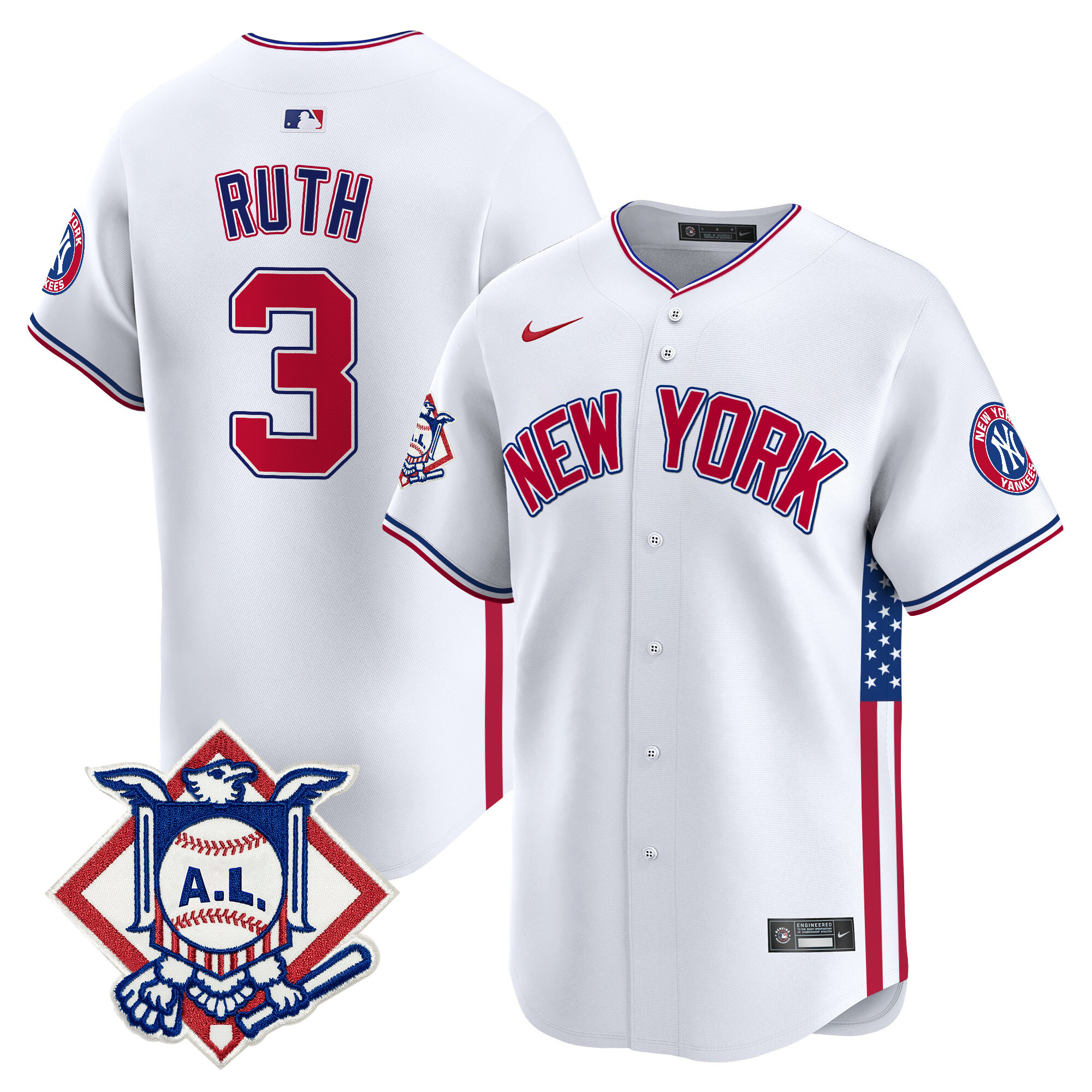 Men's Babe Ruth New York Yankees 2024 Fourth of July Vapor Premier Limited White Jersey V8 - All Stitched