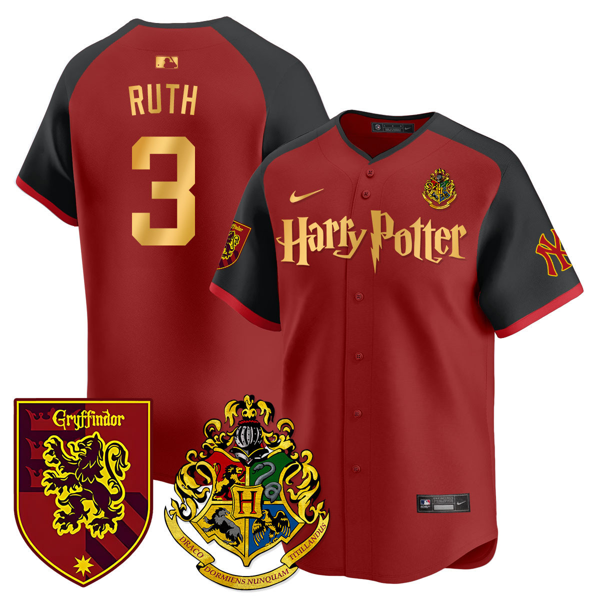 Men's Babe Ruth New York Yankees 2024 Harry Potter Vapor Premier Limited Griffindor Jersey - Printed