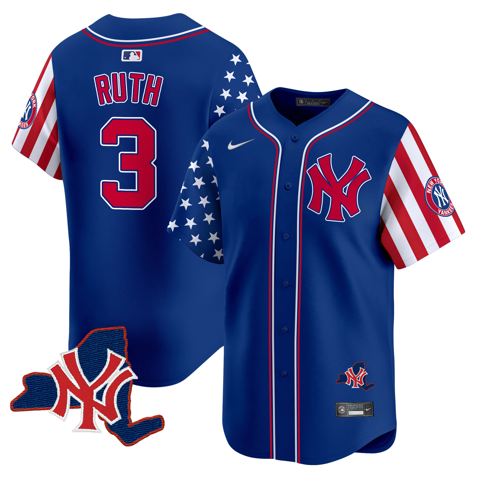 Men's Babe Ruth New York Yankees 2024 Independence Day Vapor Premier Limited Royal Jersey V2 - All Stitched