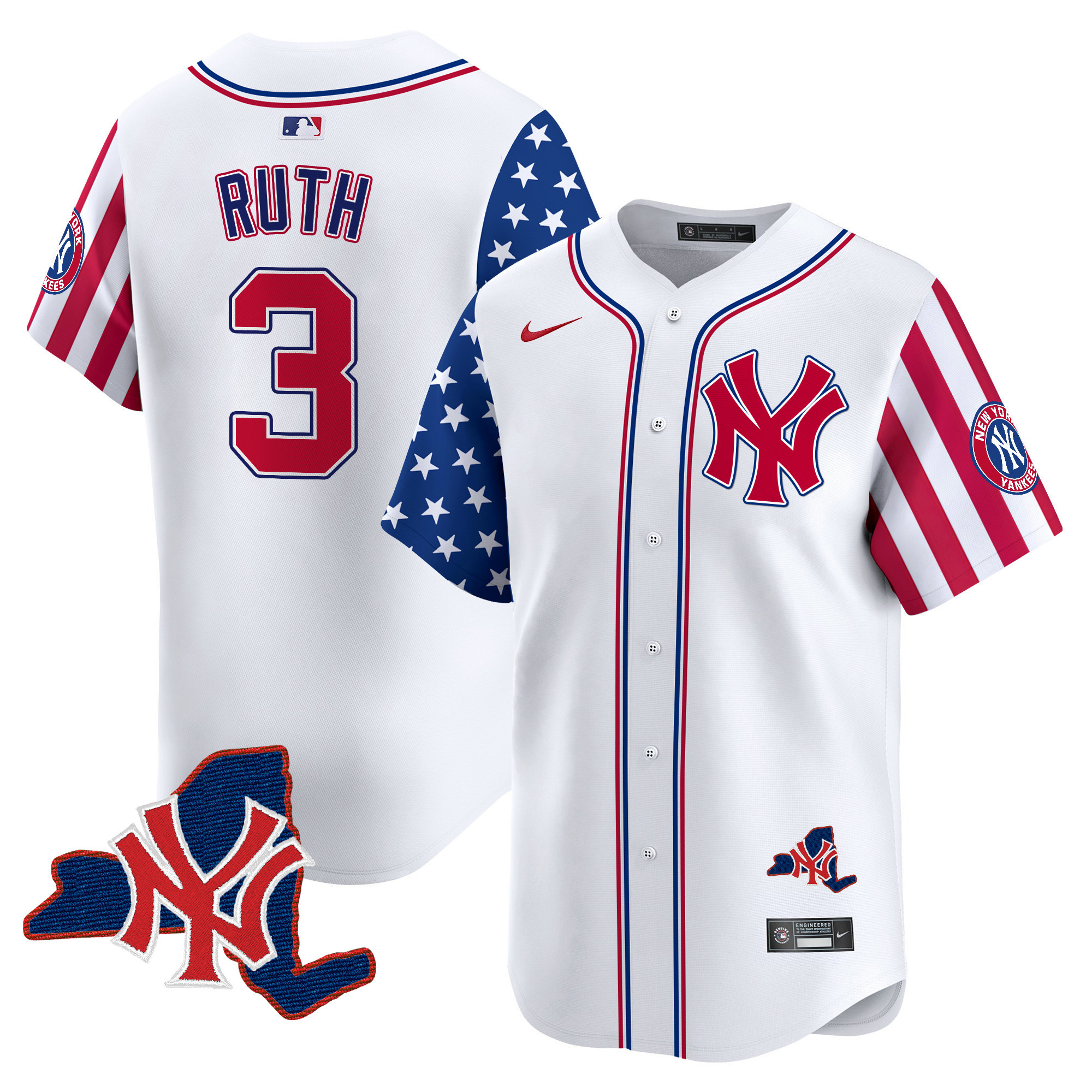 Men's Babe Ruth New York Yankees 2024 Independence Day Vapor Premier Limited White Jersey V2 - All Stitched