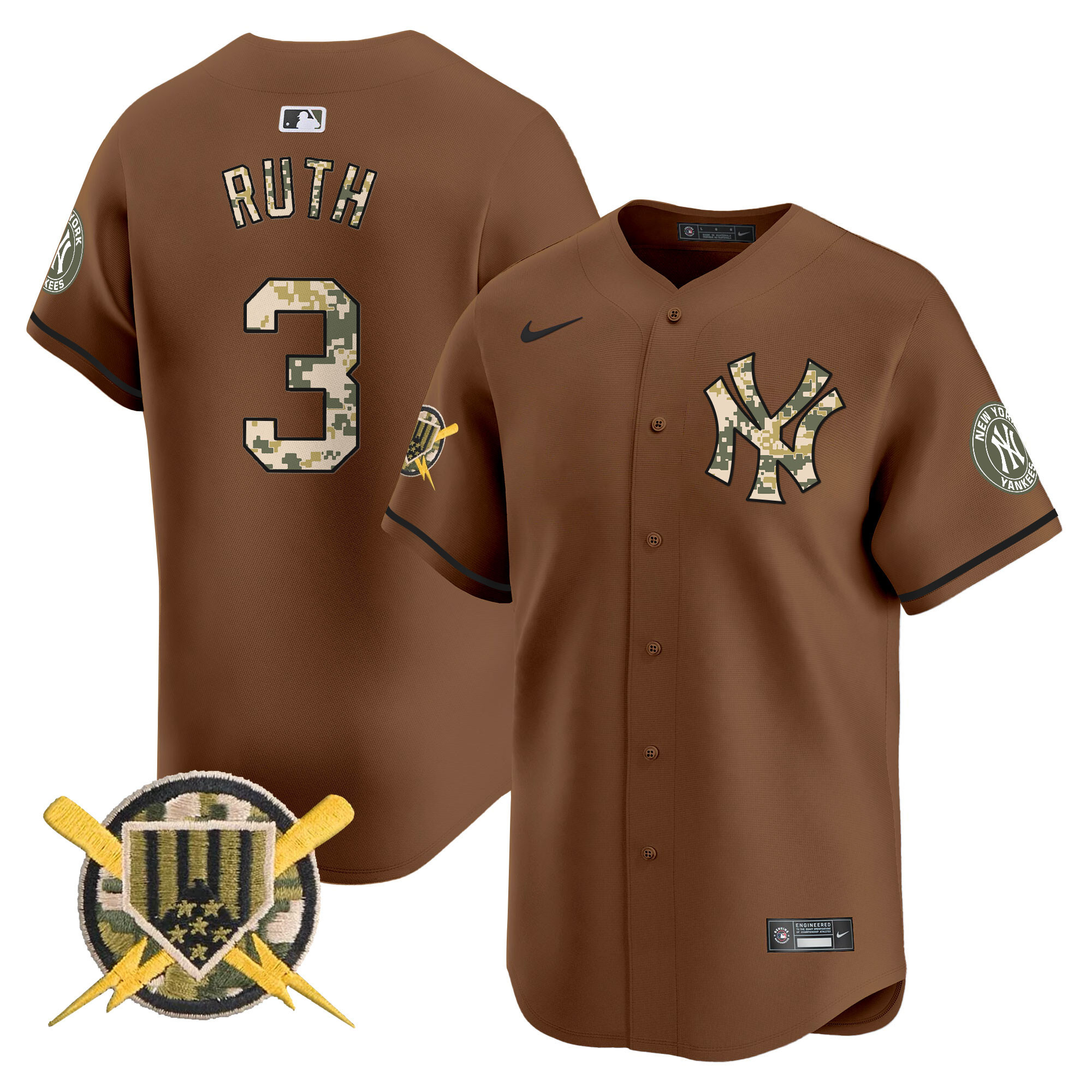 Men's Babe Ruth New York Yankees Armed Forces Day Vapor Premier Limited Brown Jersey - All Stitched