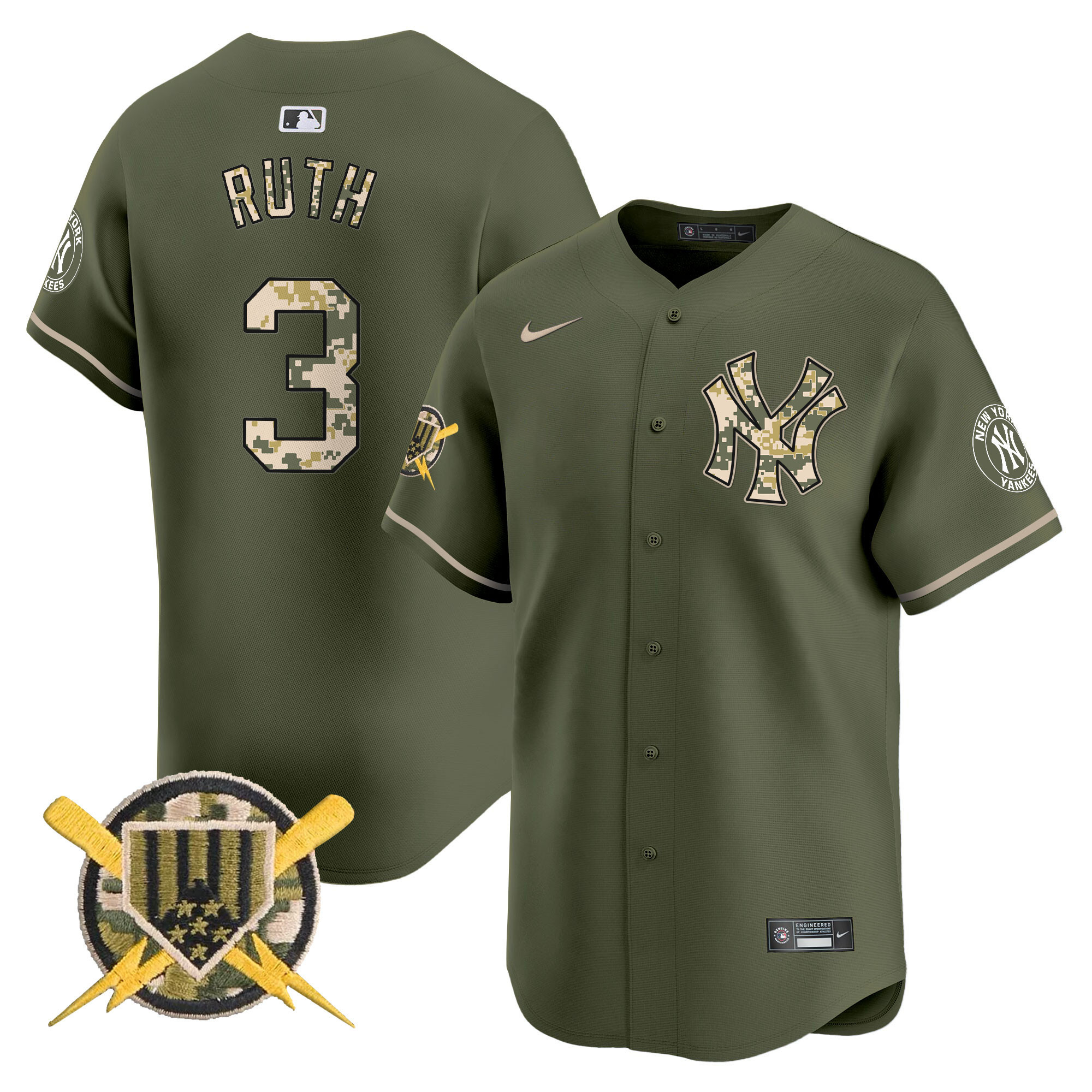 Men's Babe Ruth New York Yankees Armed Forces Day Vapor Premier Limited Green Jersey - All Stitched
