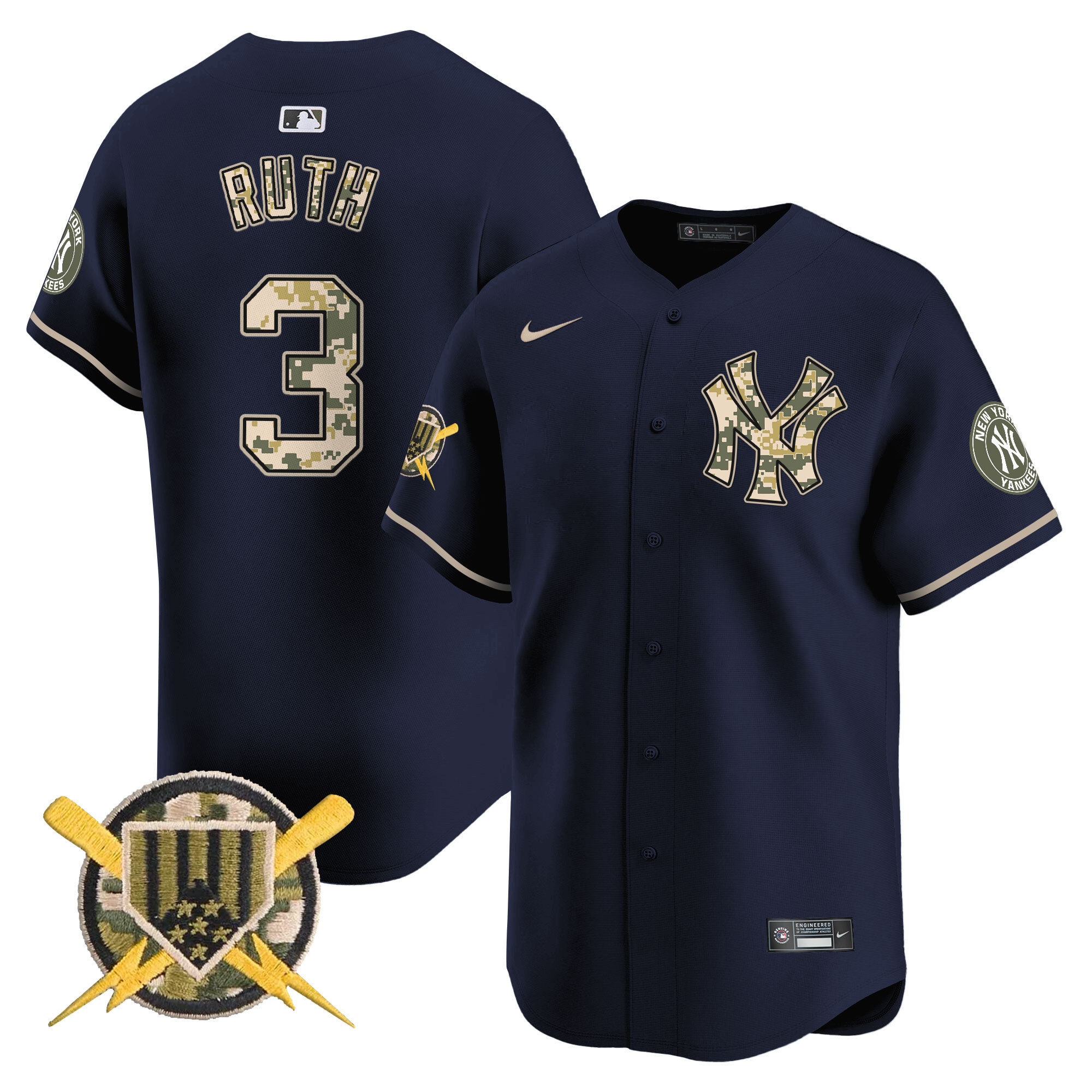 Men's Babe Ruth New York Yankees Armed Forces Day Vapor Premier Limited Navy Jersey - All Stitched