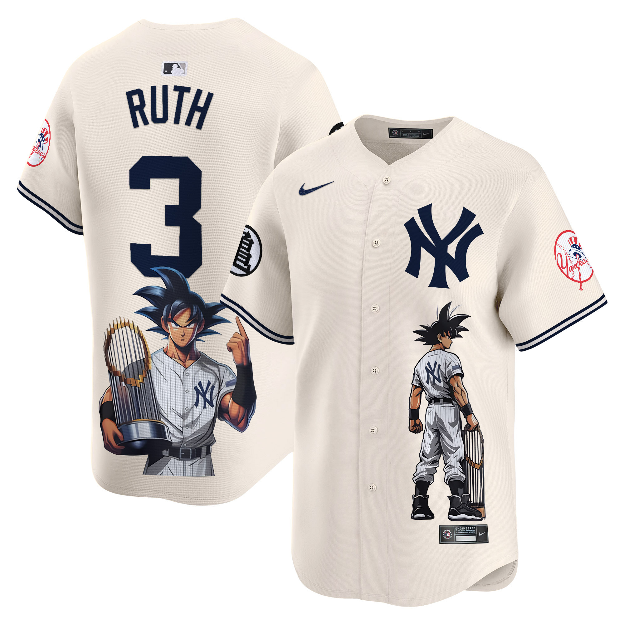 Men's Babe Ruth New York Yankees Dragon Ball Son Goku Vapor Premier Limited Cream Jersey - Printed