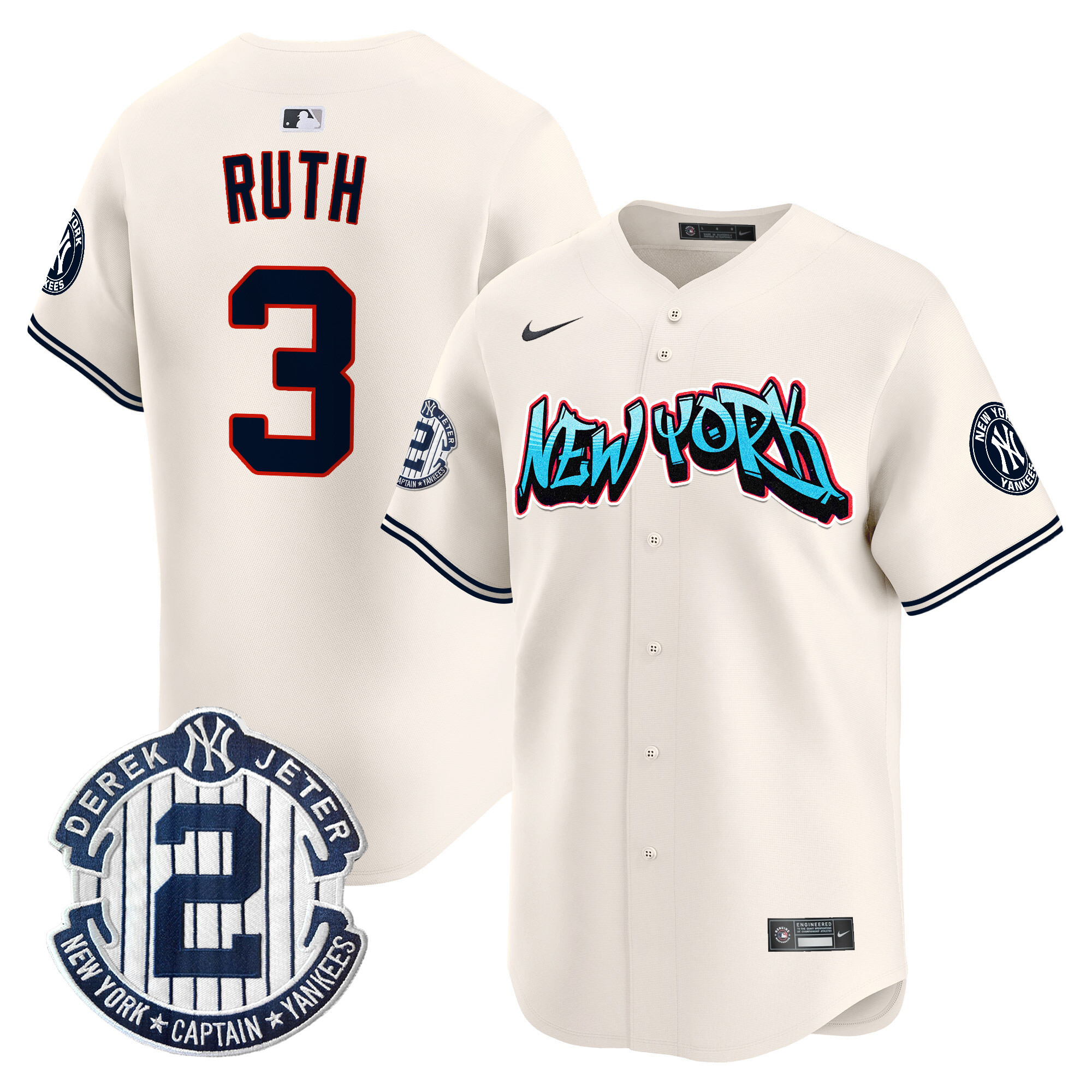 Men's Babe Ruth New York Yankees Graffiti Vapor Premier Limited Cream Jersey - All Stitched