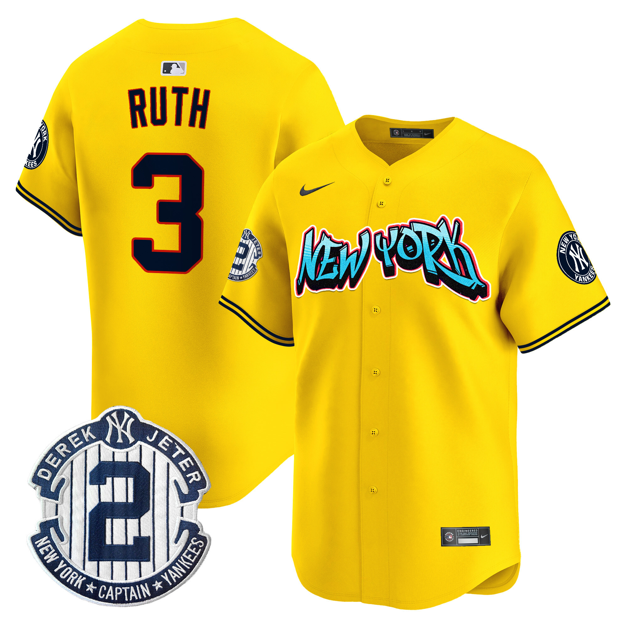 Men's Babe Ruth New York Yankees Graffiti Vapor Premier Limited Gold Jersey - All Stitched