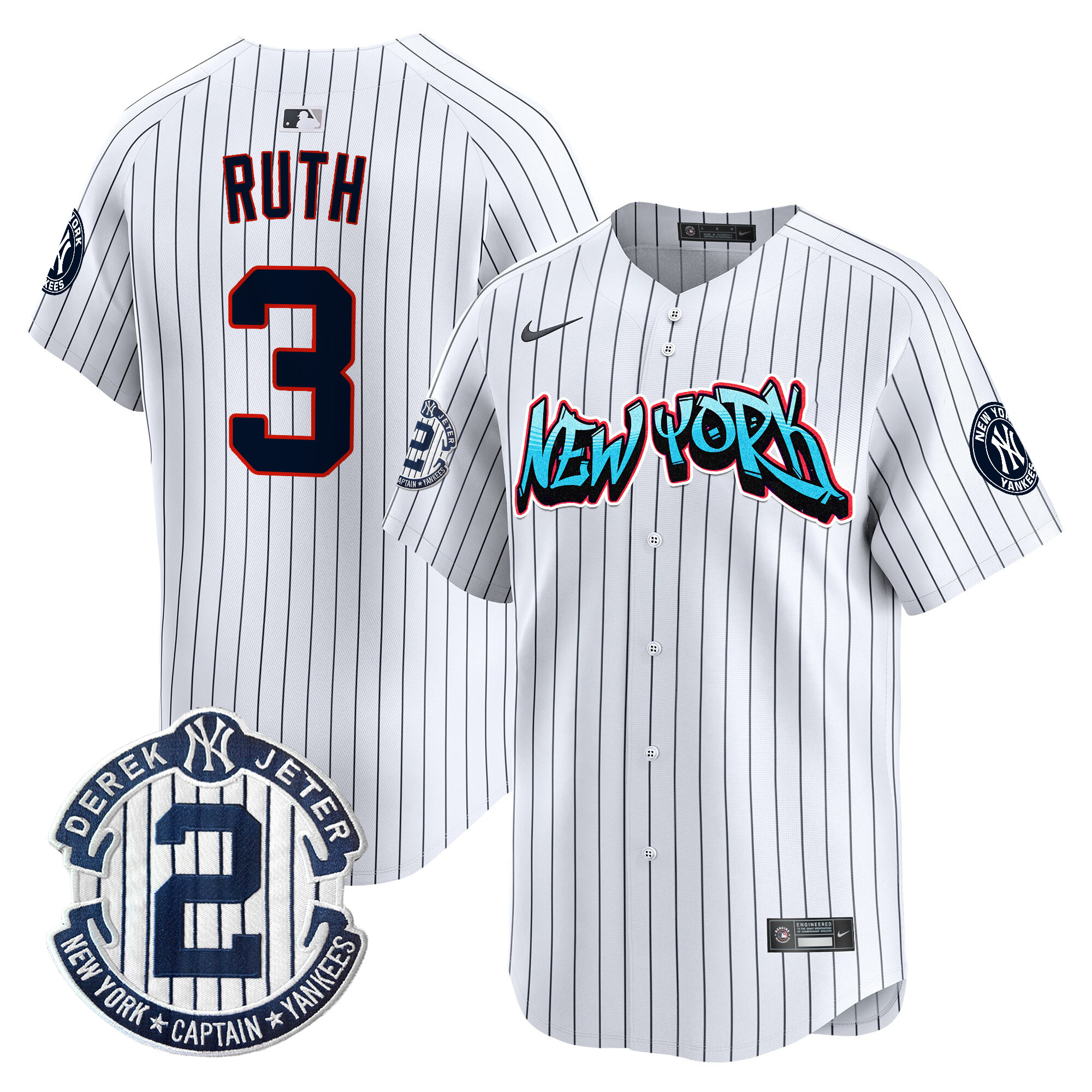 Men's Babe Ruth New York Yankees Graffiti Vapor Premier Limited Pinstripe Jersey - All Stitched