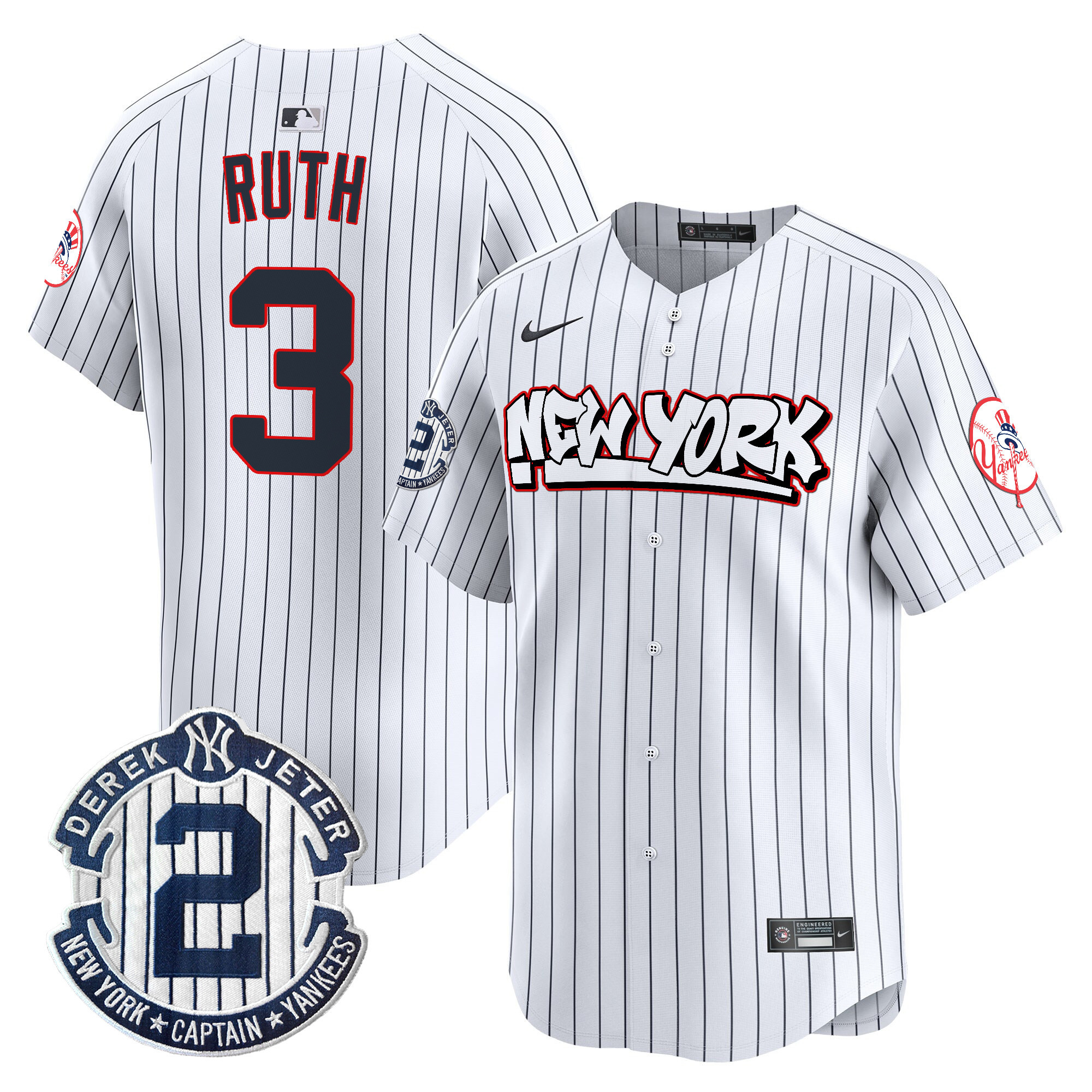 Men's Babe Ruth New York Yankees Graffiti Vapor Premier Limited Pinstripe Jersey V2 - All Stitched