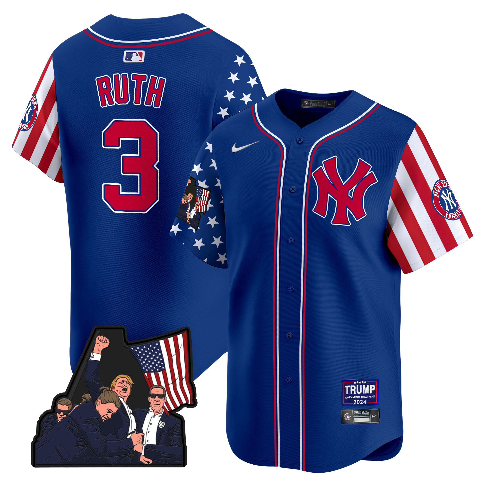 Men's Babe Ruth New York Yankees Make American Great Again Vapor Premier Limited Royal Jersey - All Stitched
