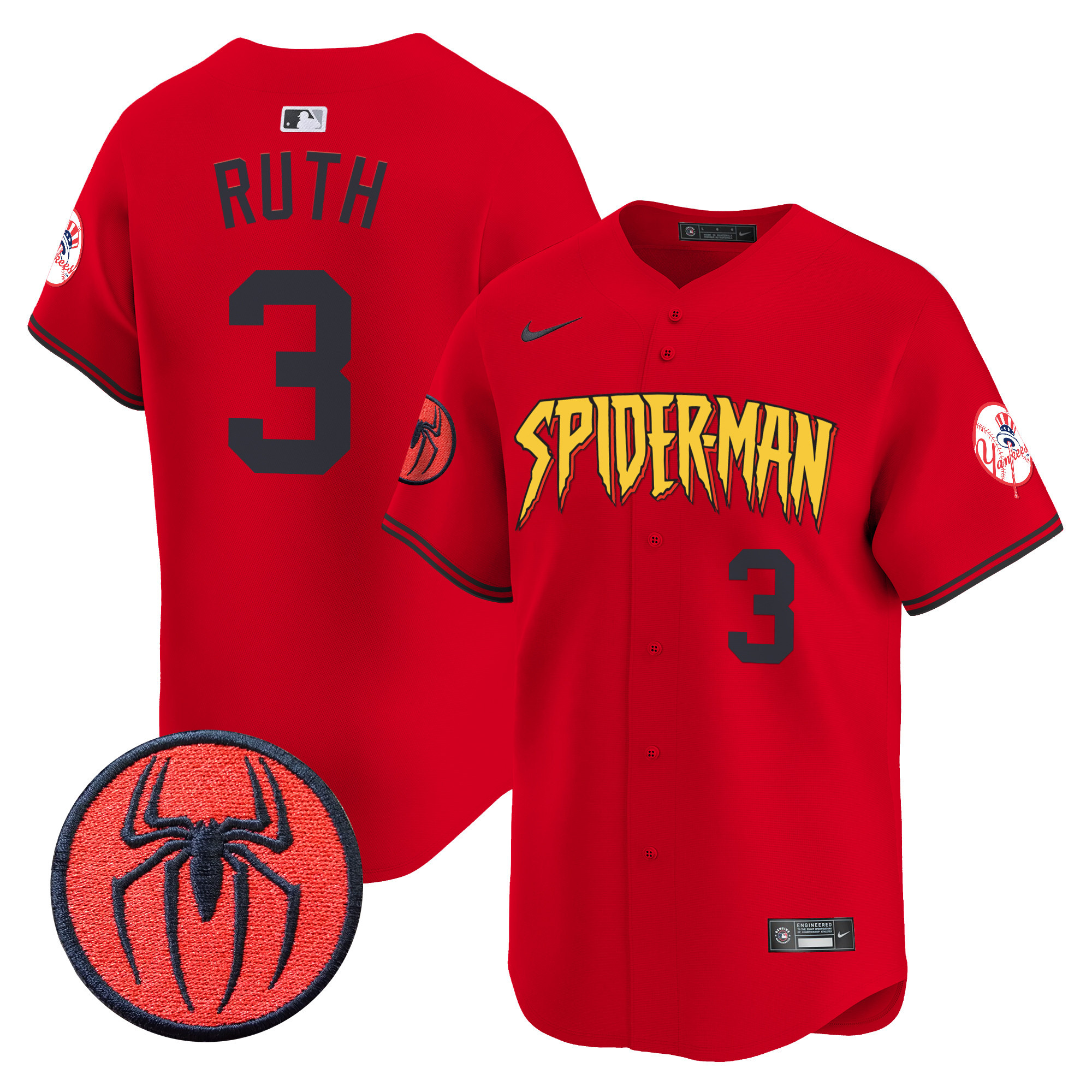 Men's Babe Ruth New York Yankees Spider-Man Vapor Premier Limited Red Jersey - All Stitched