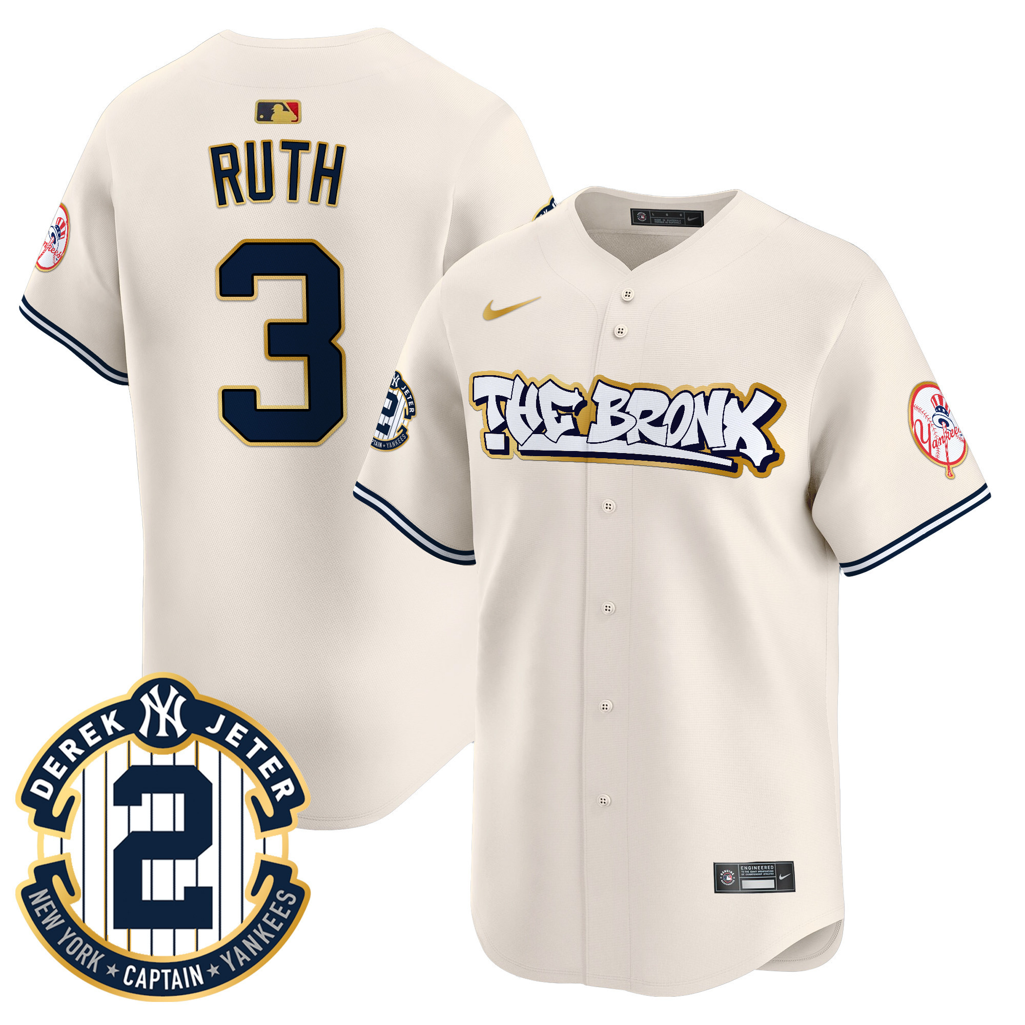Men's Babe Ruth New York Yankees The Bronx Graffiti Gold Trim Vapor Premier Limited Cream Jersey - All Stitched
