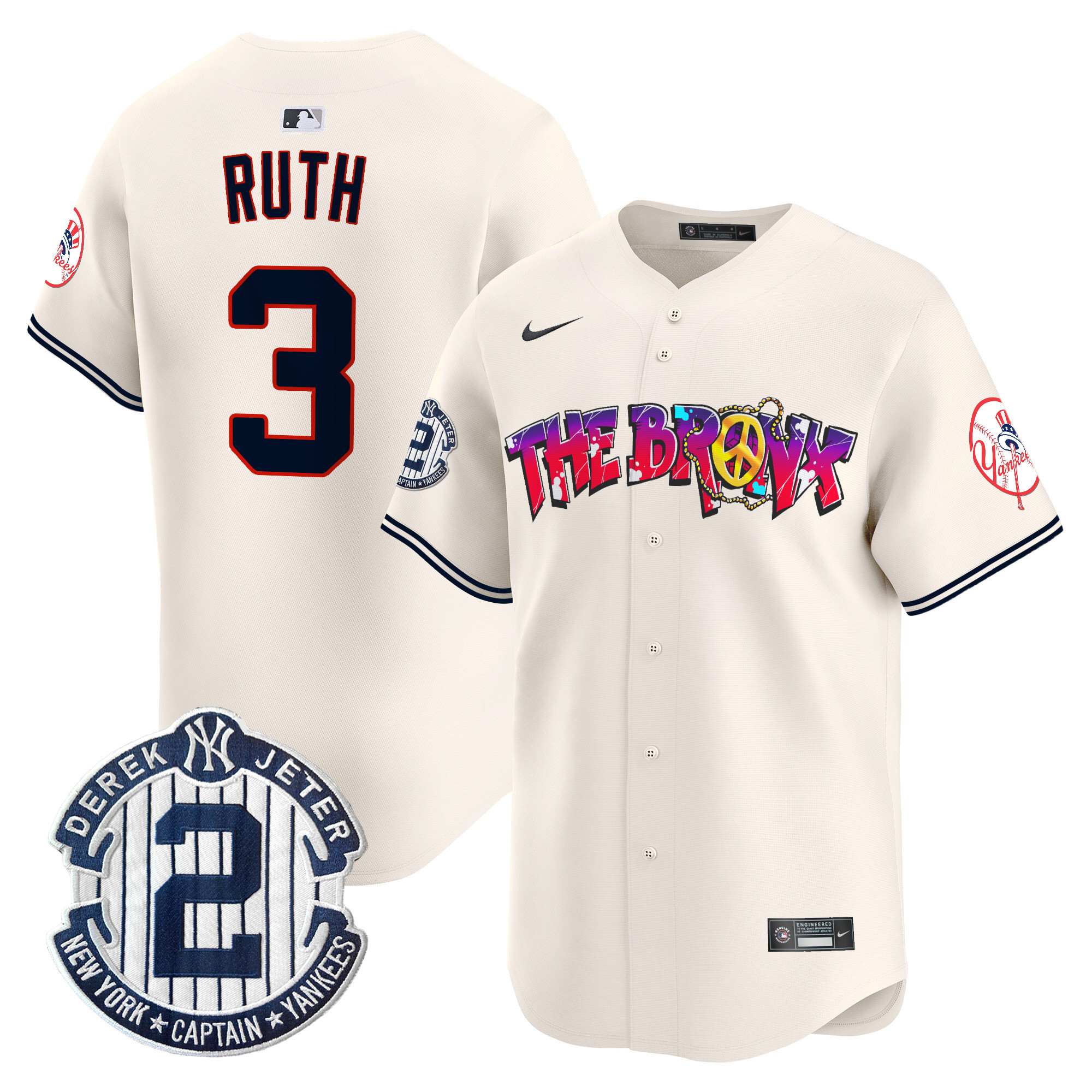 Men's Babe Ruth New York Yankees The Bronx Graffiti Vapor Premier Limited Cream Jersey V7 - All Stitched