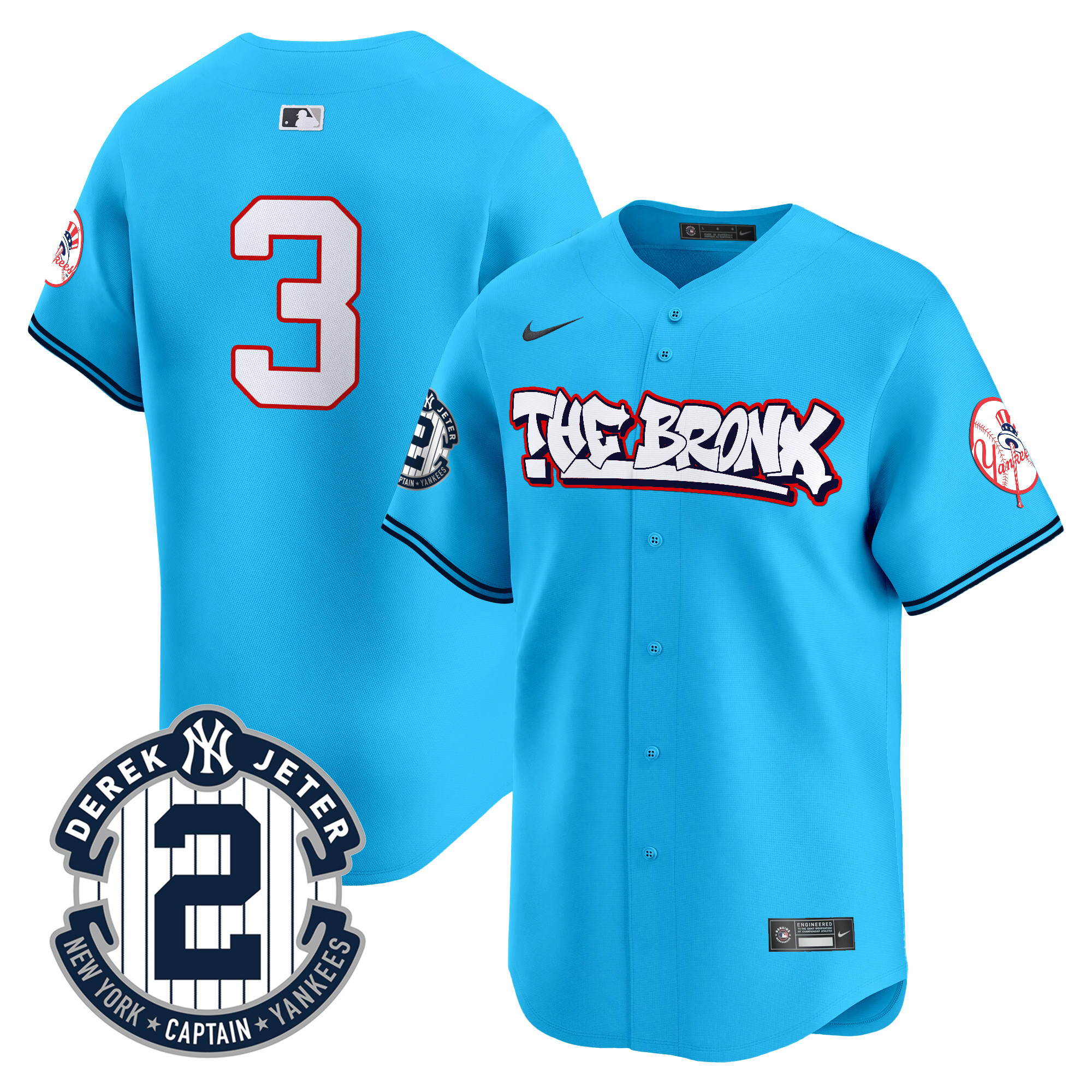 Men's Babe Ruth New York Yankees The Bronx Graffiti Vapor Premier Limited Light Blue Jersey V8 - All Stitched