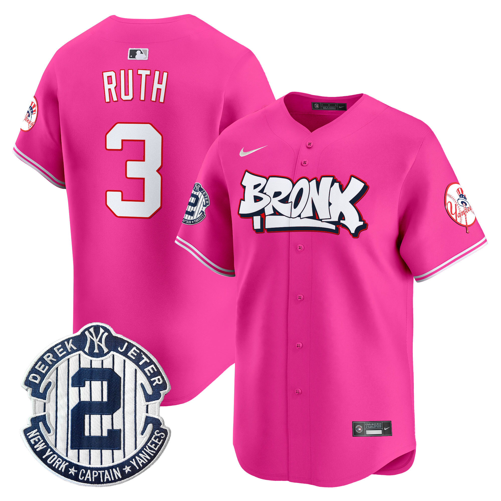 Men's Babe Ruth New York Yankees The Bronx Graffiti Vapor Premier Limited Pink Jersey V4 - All Stitched