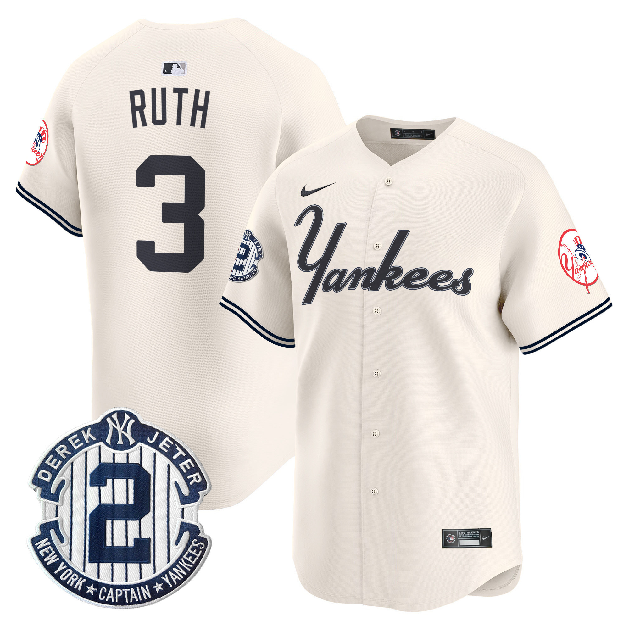 Men's Babe Ruth New York Yankees Throwback Vapor Premier Limited Cream Jersey - All Stitched
