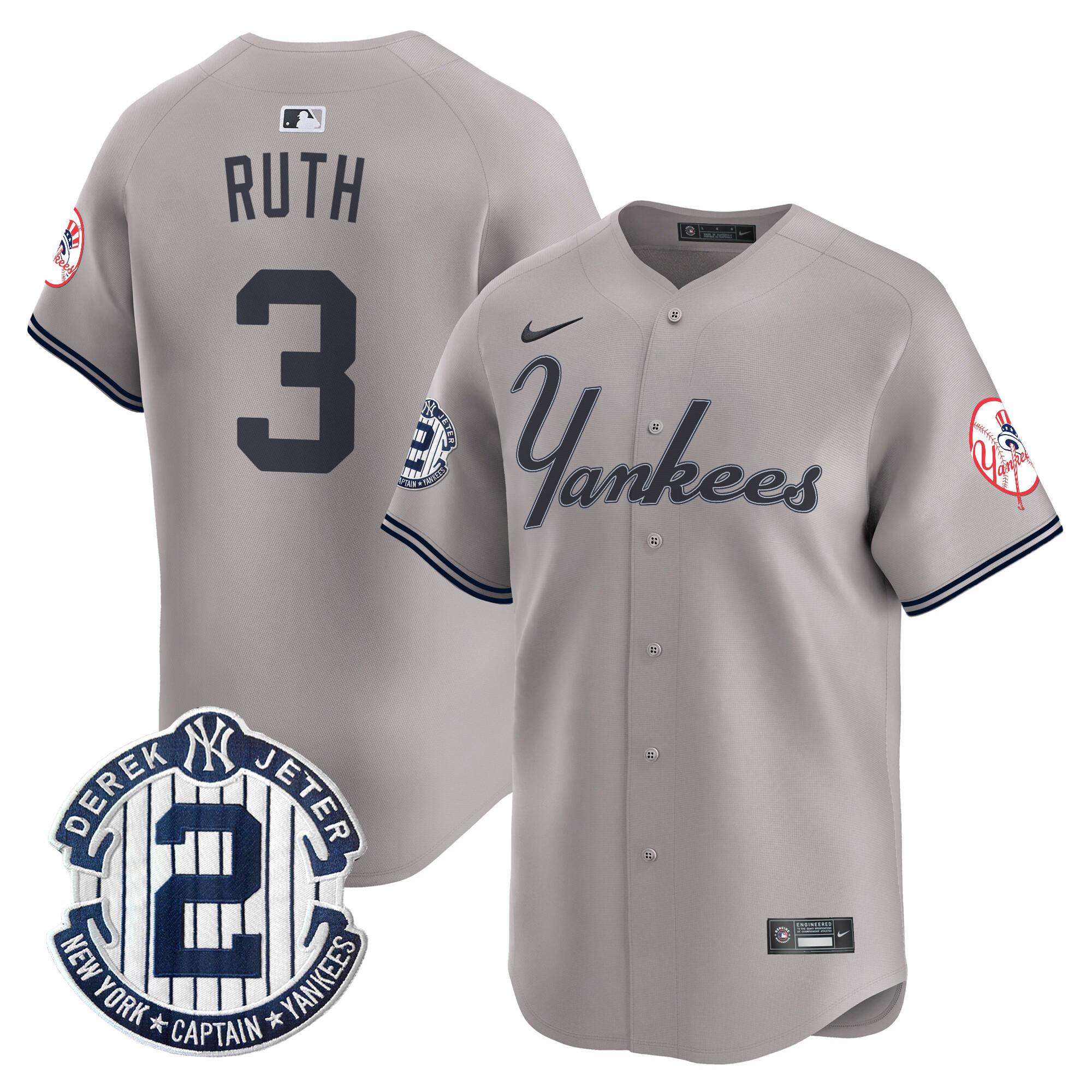 Men's Babe Ruth New York Yankees Throwback Vapor Premier Limited Gray Jersey - All Stitched