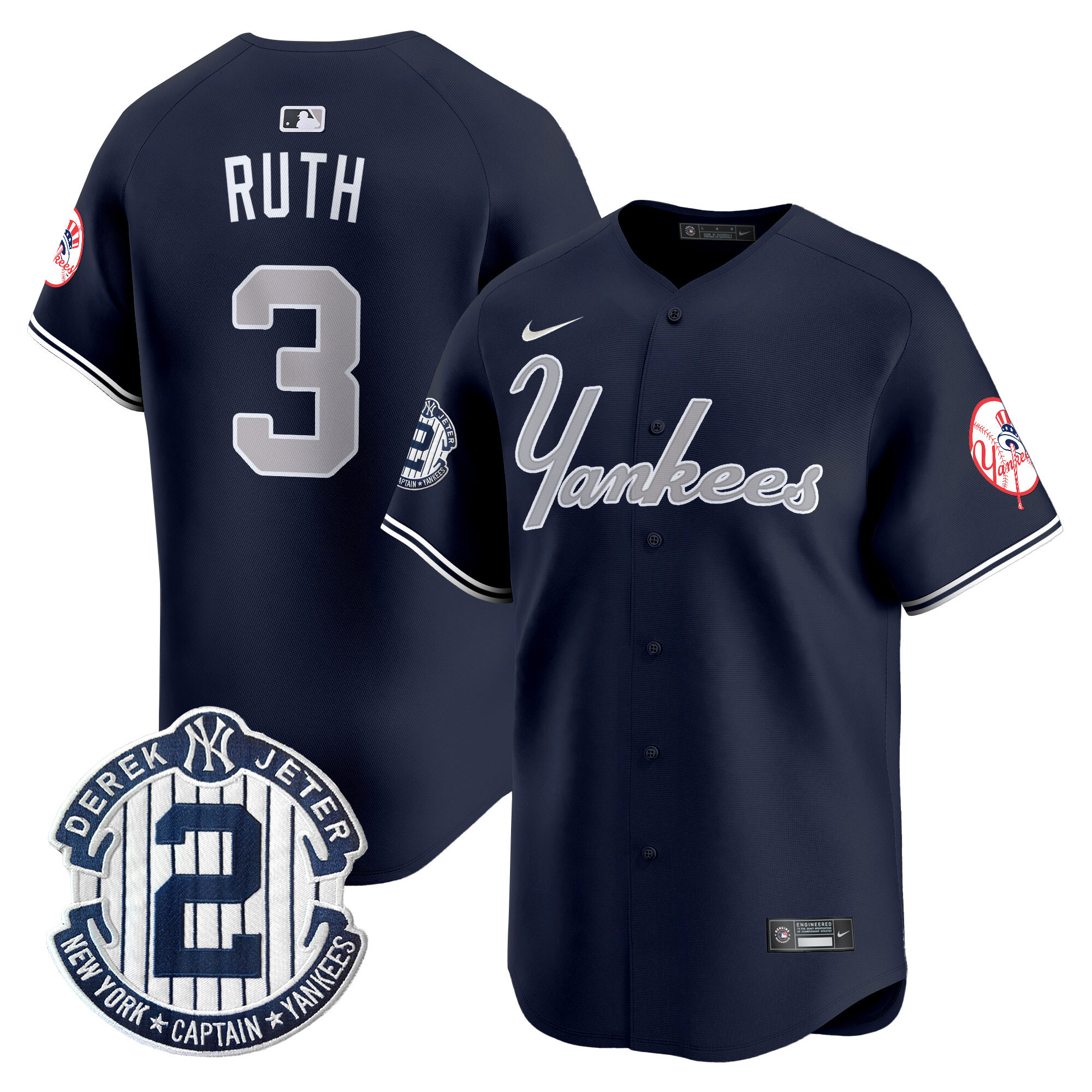 Men's Babe Ruth New York Yankees Throwback Vapor Premier Limited Navy Jersey - All Stitched
